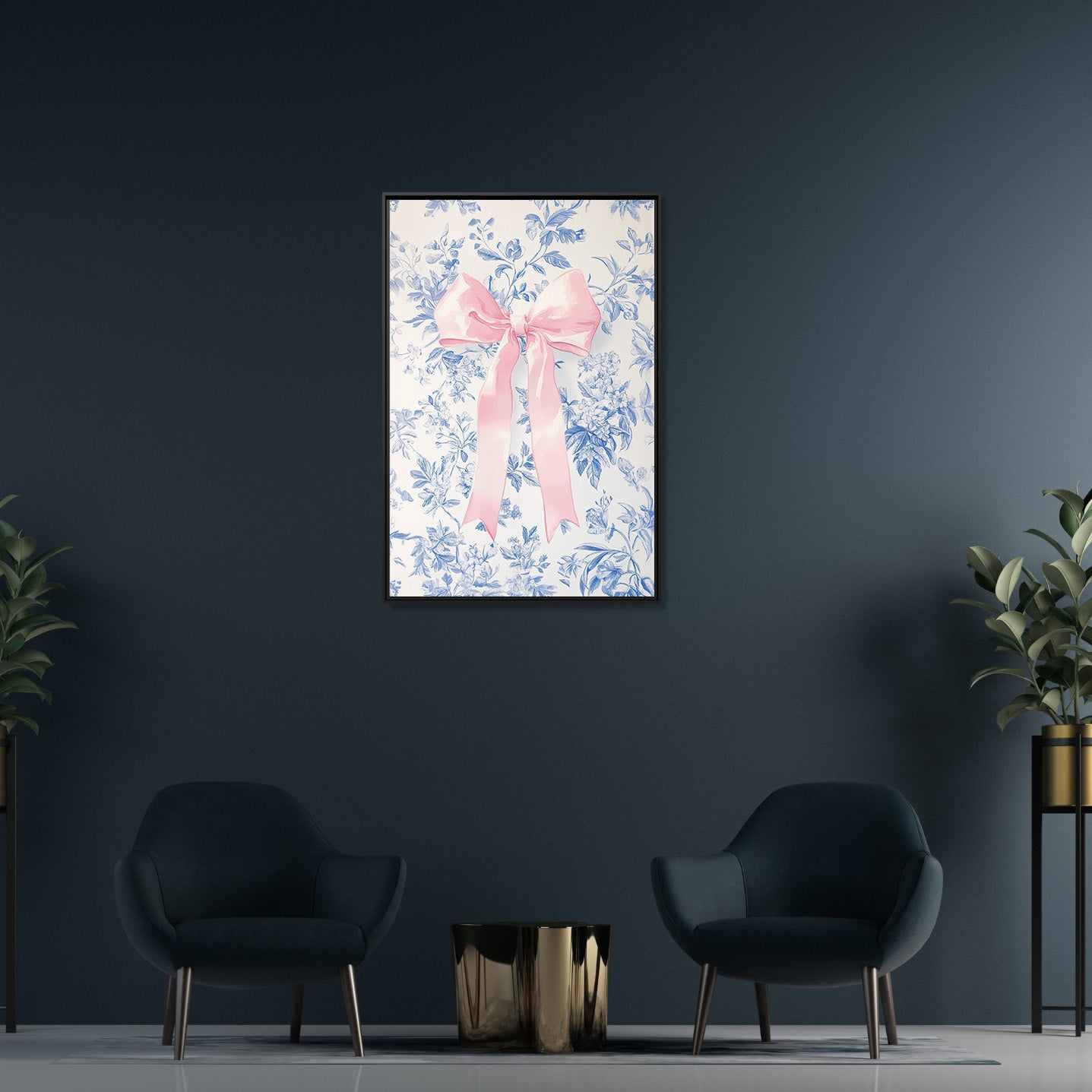 Framed Canvas - Pink Bow Floralscape