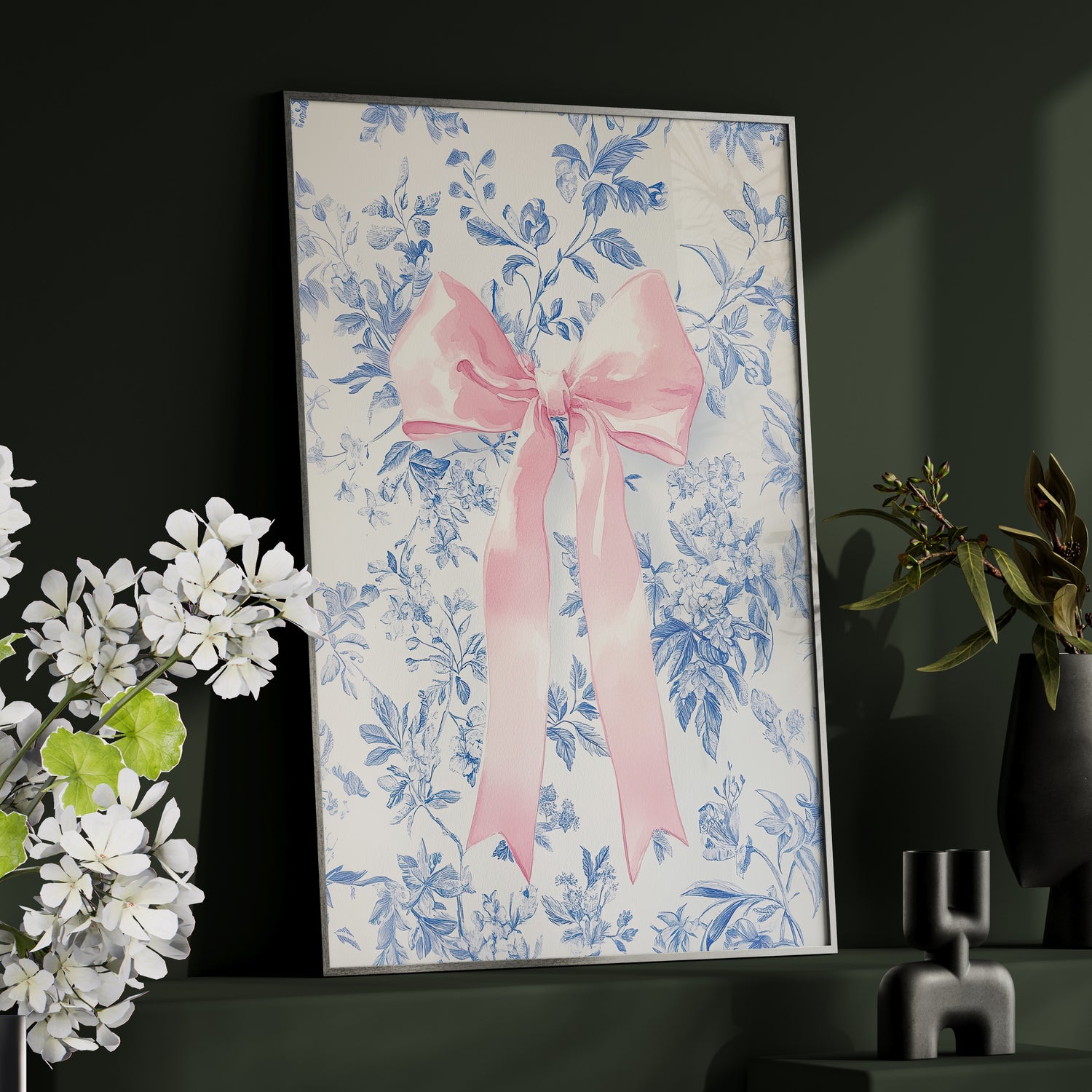 Framed Paper Print - Pink Bow Floralscape