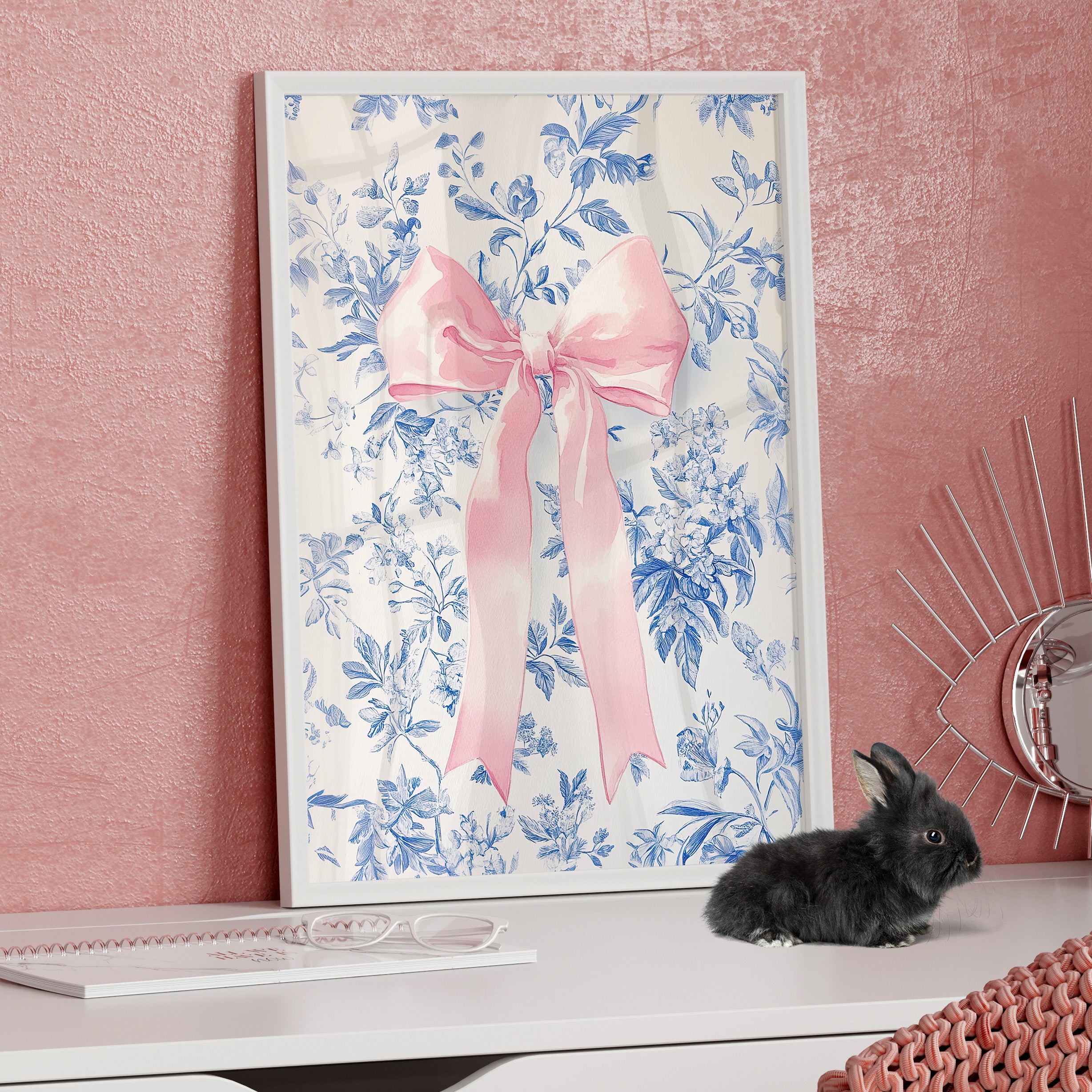 Framed Paper Print - Pink Bow Floralscape