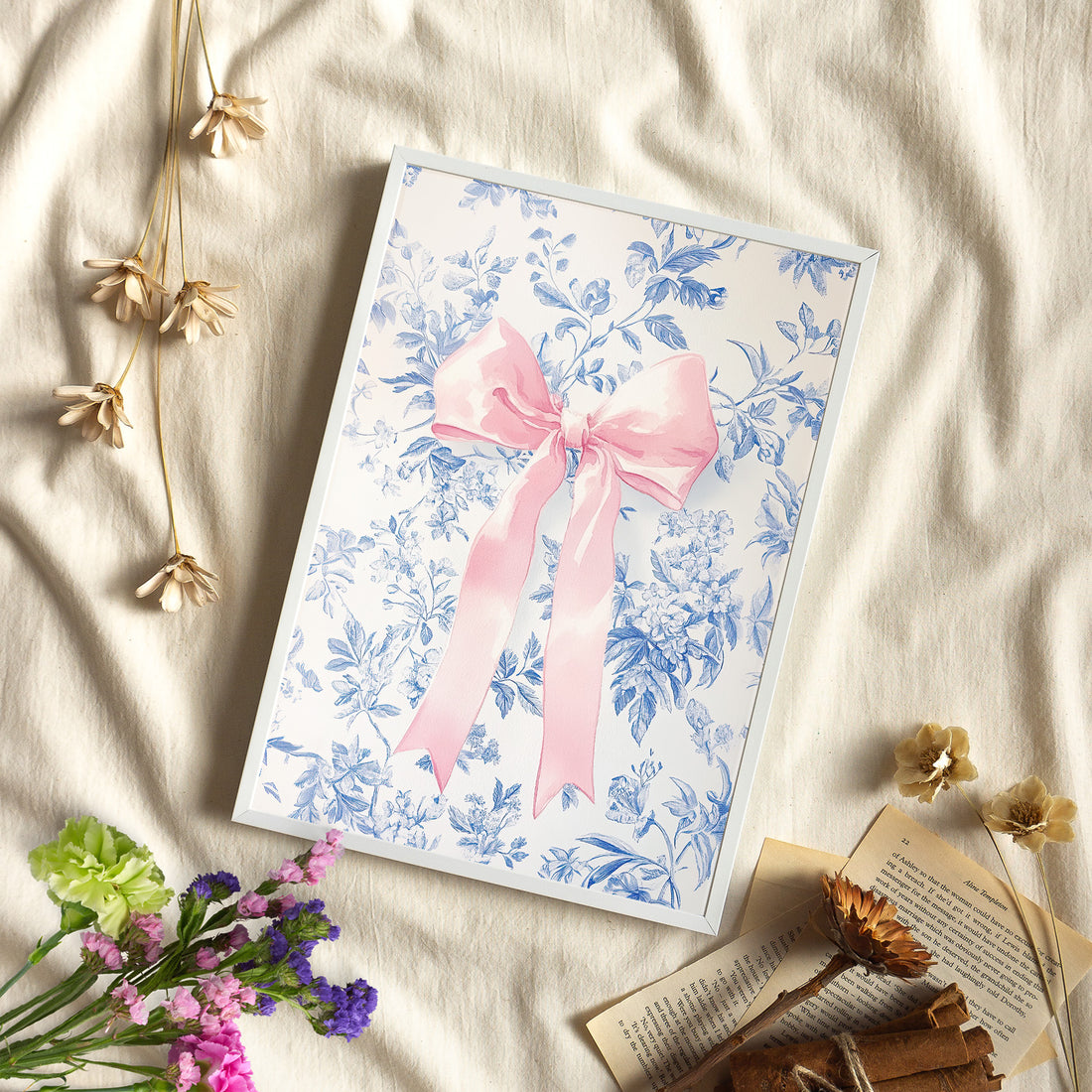 Framed Paper Print - Pink Bow Floralscape