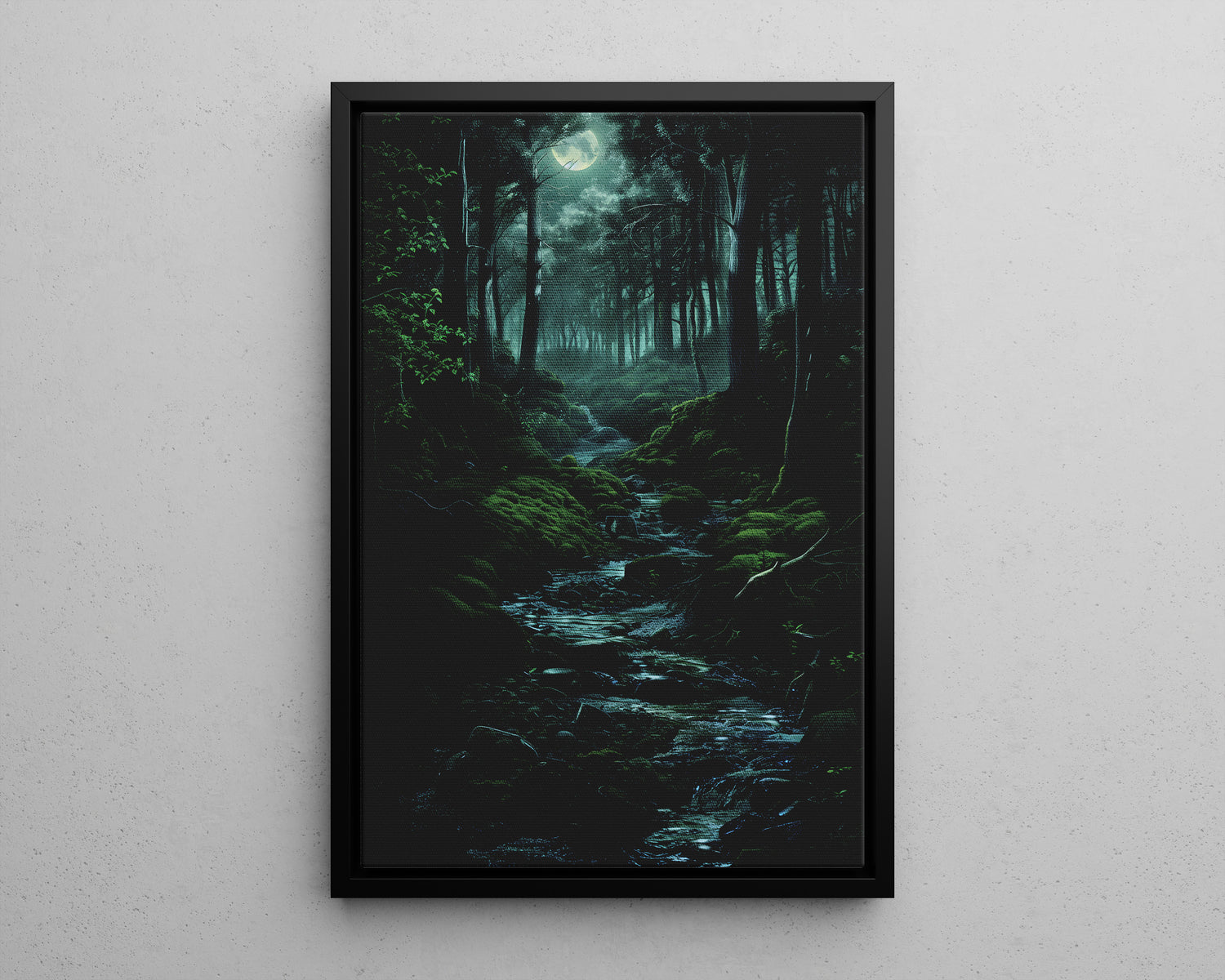 Framed Canvas - Moonlit Forest Stream