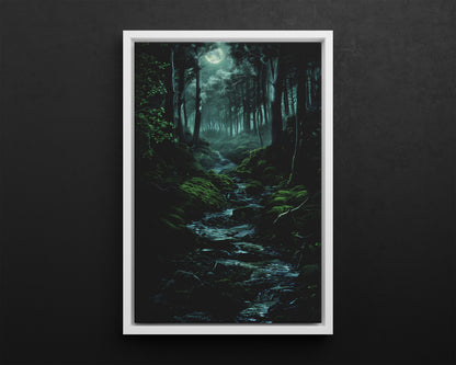 Framed Canvas - Moonlit Forest Stream