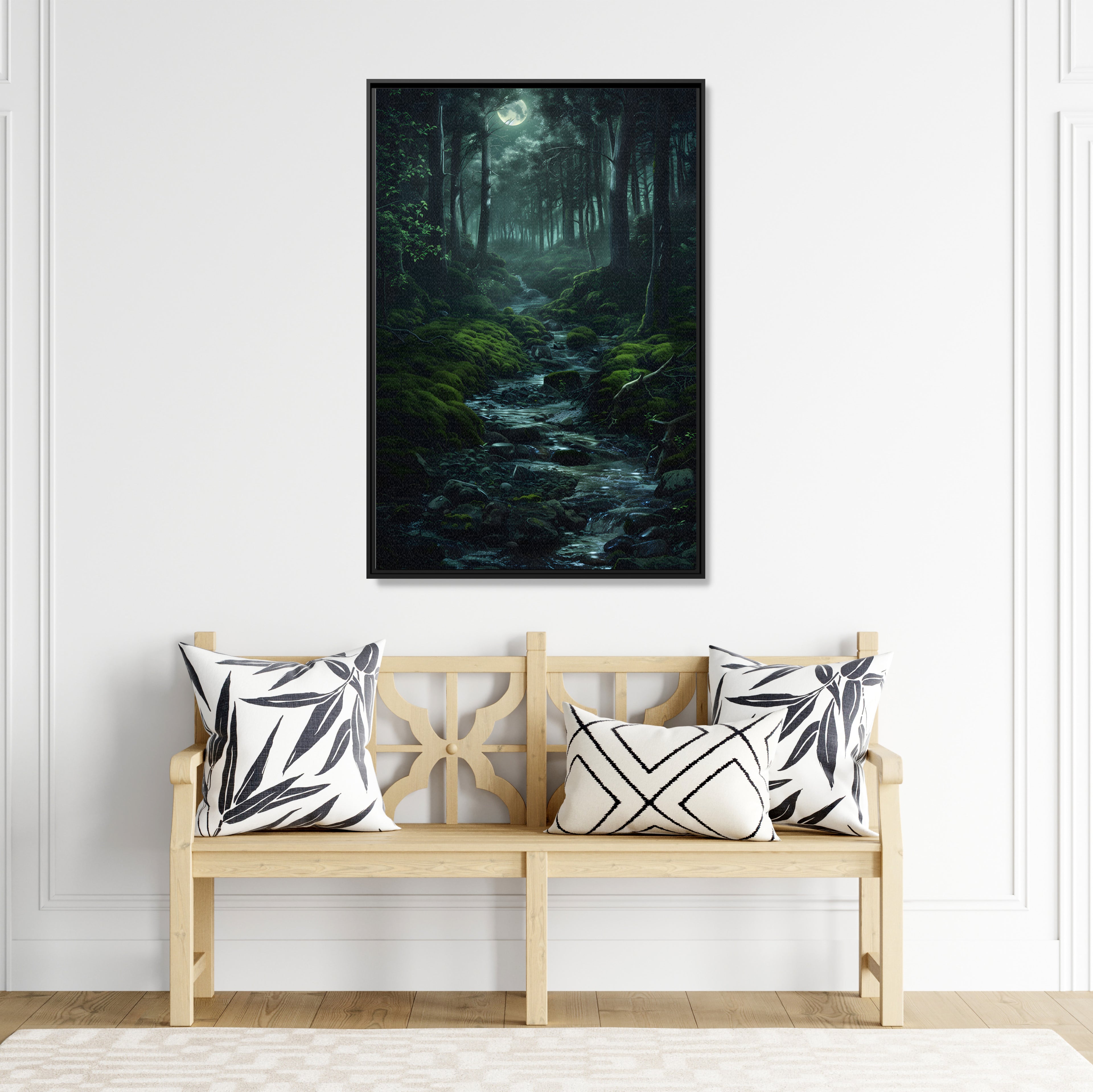 Framed Canvas - Moonlit Forest Stream