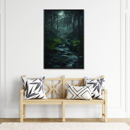 Framed Canvas - Moonlit Forest Stream