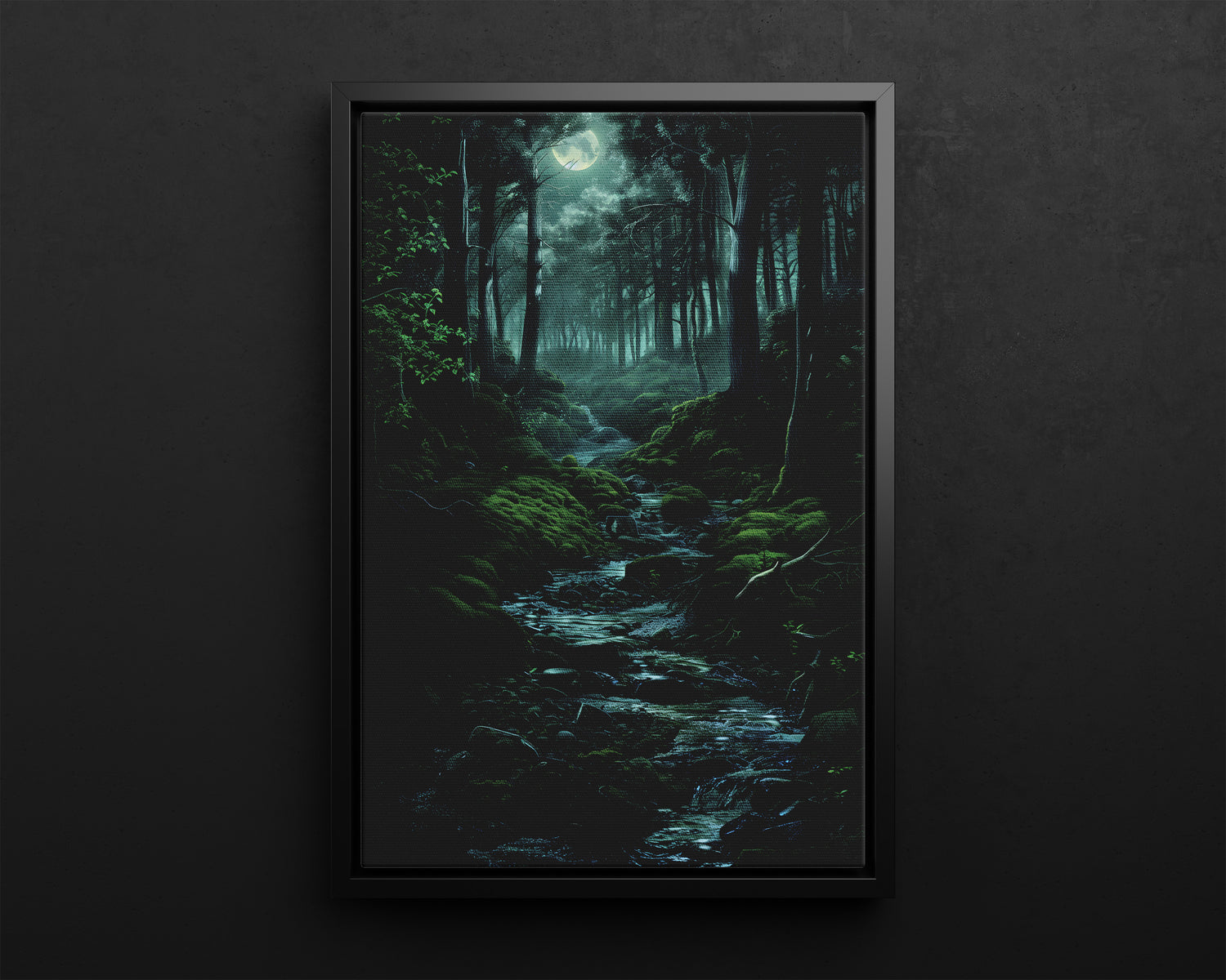 Framed Canvas - Moonlit Forest Stream
