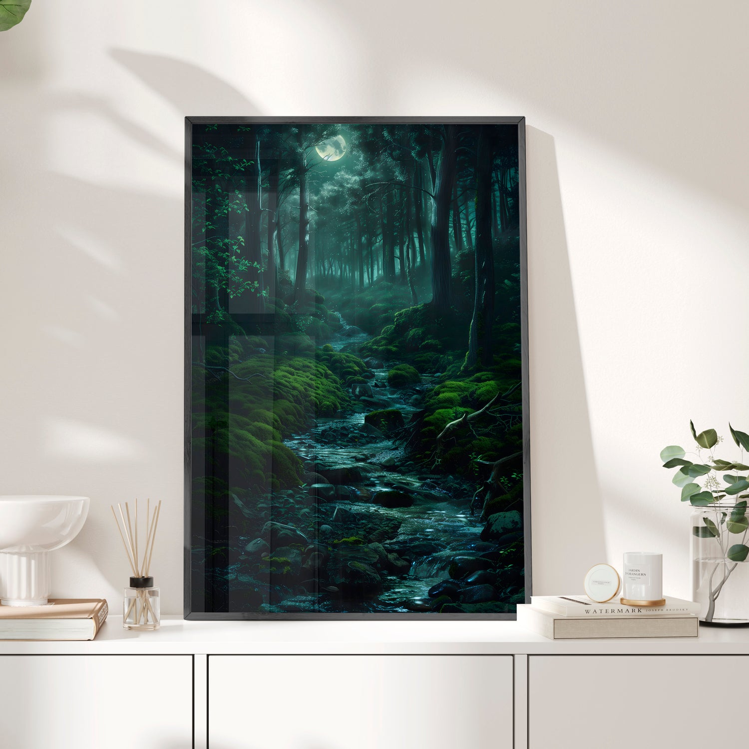 Framed Paper Print - Moonlit Forest Stream