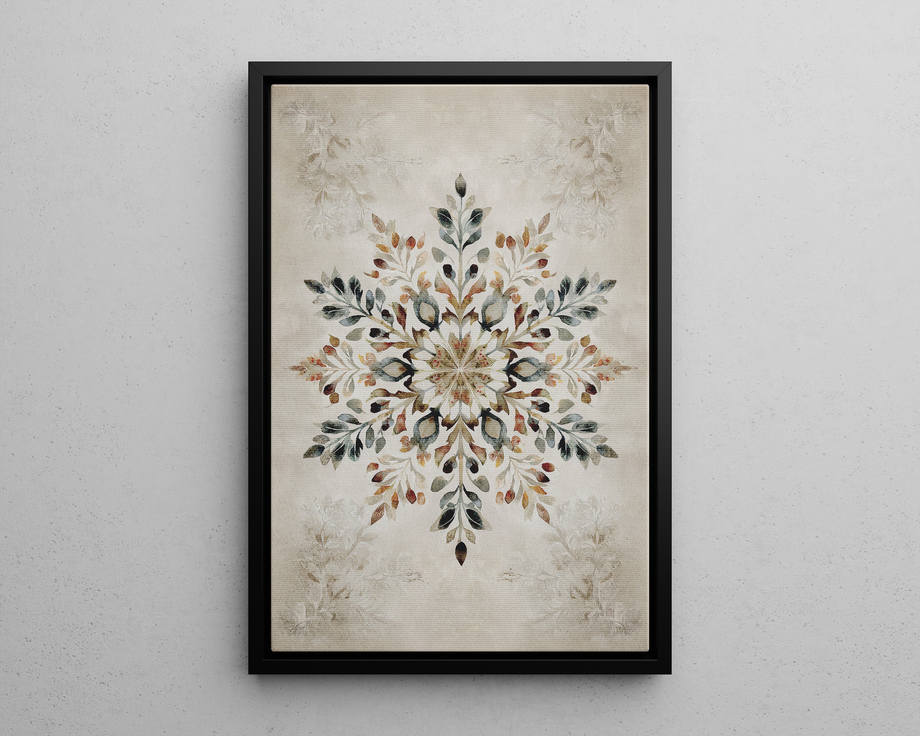 Framed Canvas - Nordic Botanical Snowflake