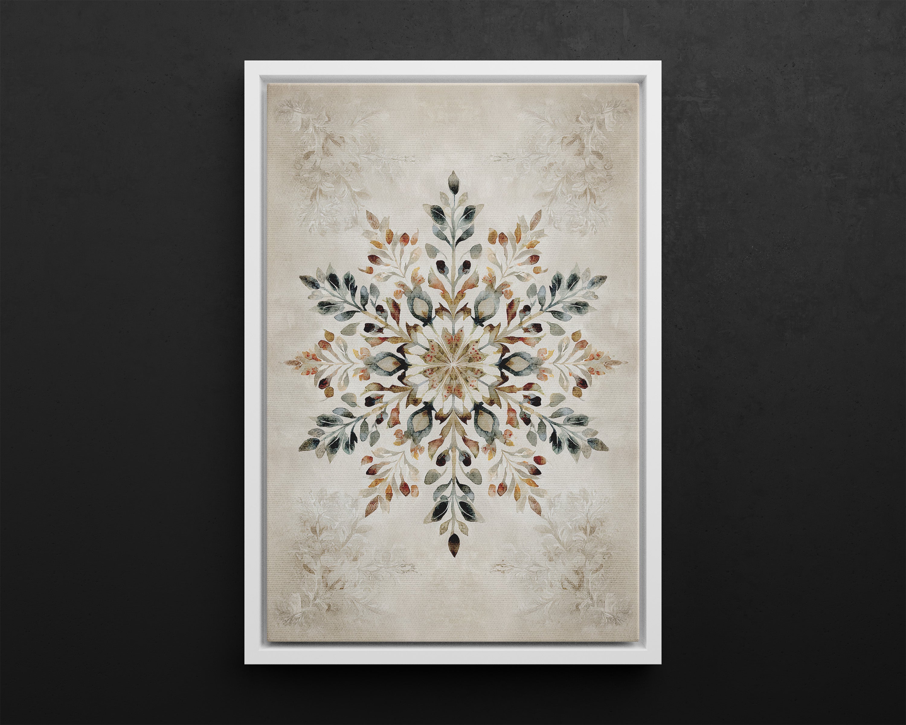 Framed Canvas - Nordic Botanical Snowflake