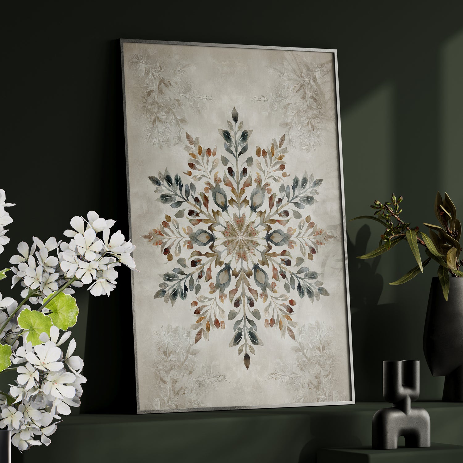 Framed Paper Print - Nordic Botanical Snowflake