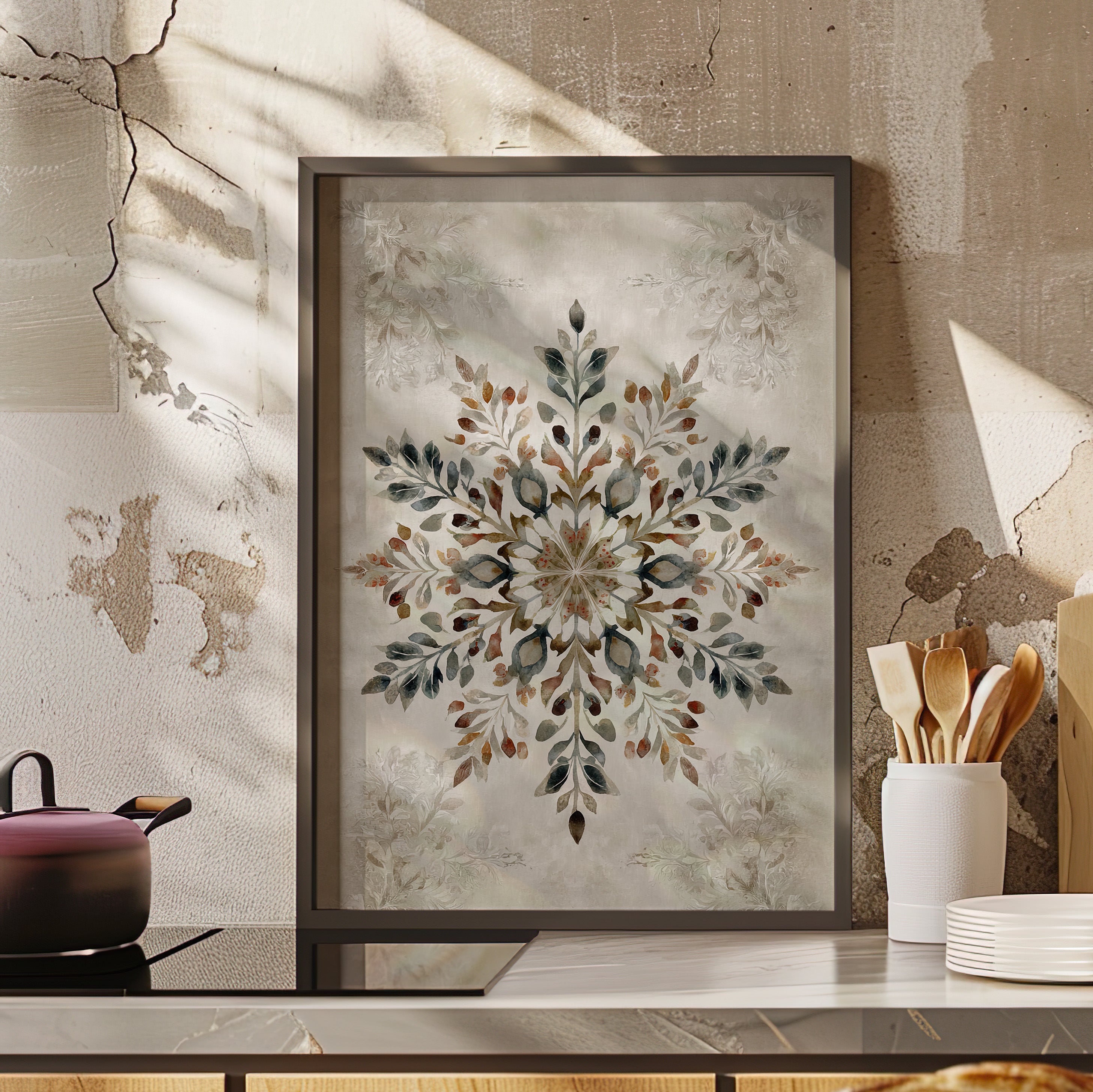 Framed Paper Print - Nordic Botanical Snowflake