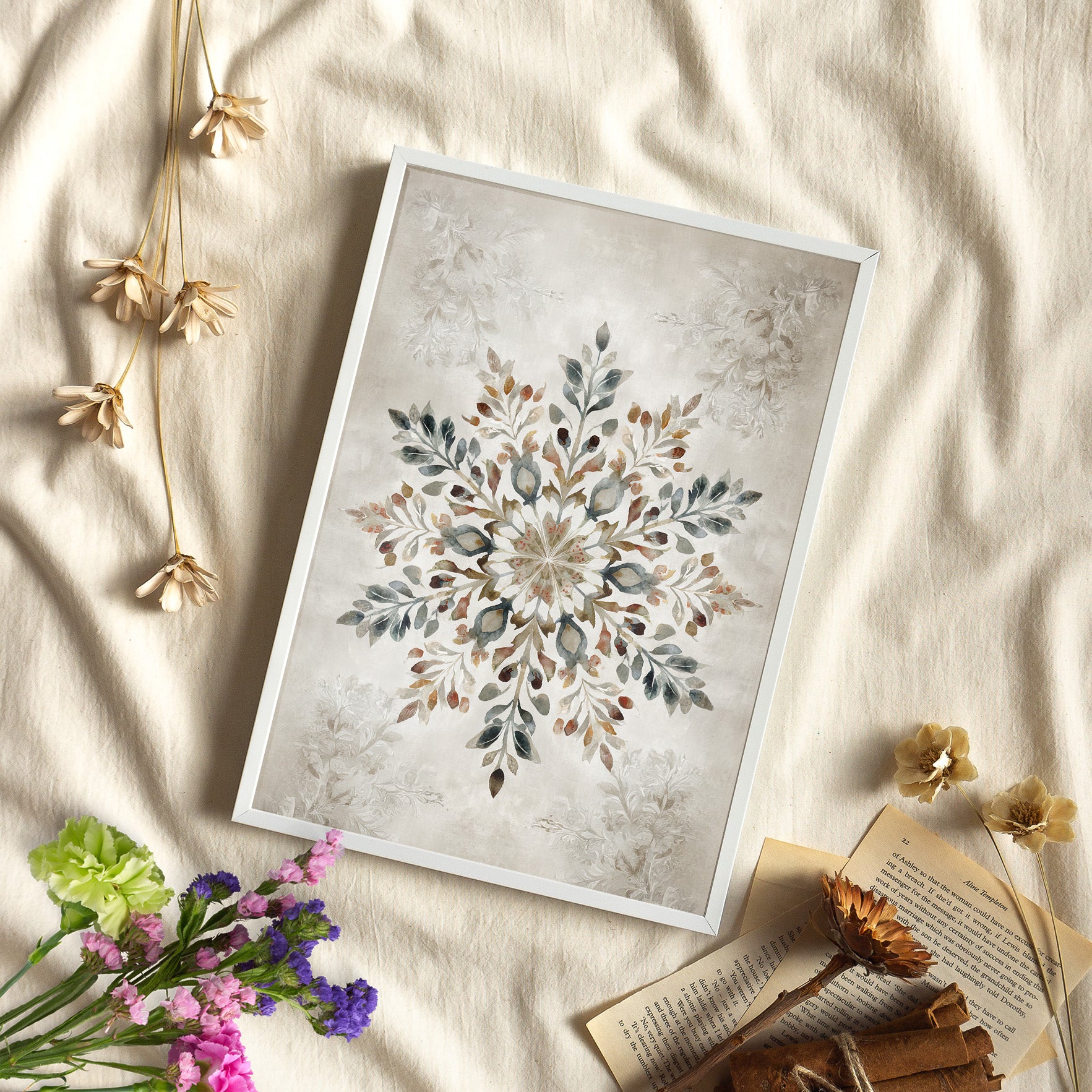 Framed Paper Print - Nordic Botanical Snowflake