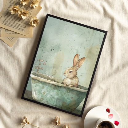 Framed Paper Print - Bunny Bath Day Whimsy