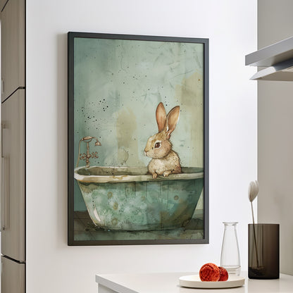 Framed Paper Print - Bunny Bath Day Whimsy