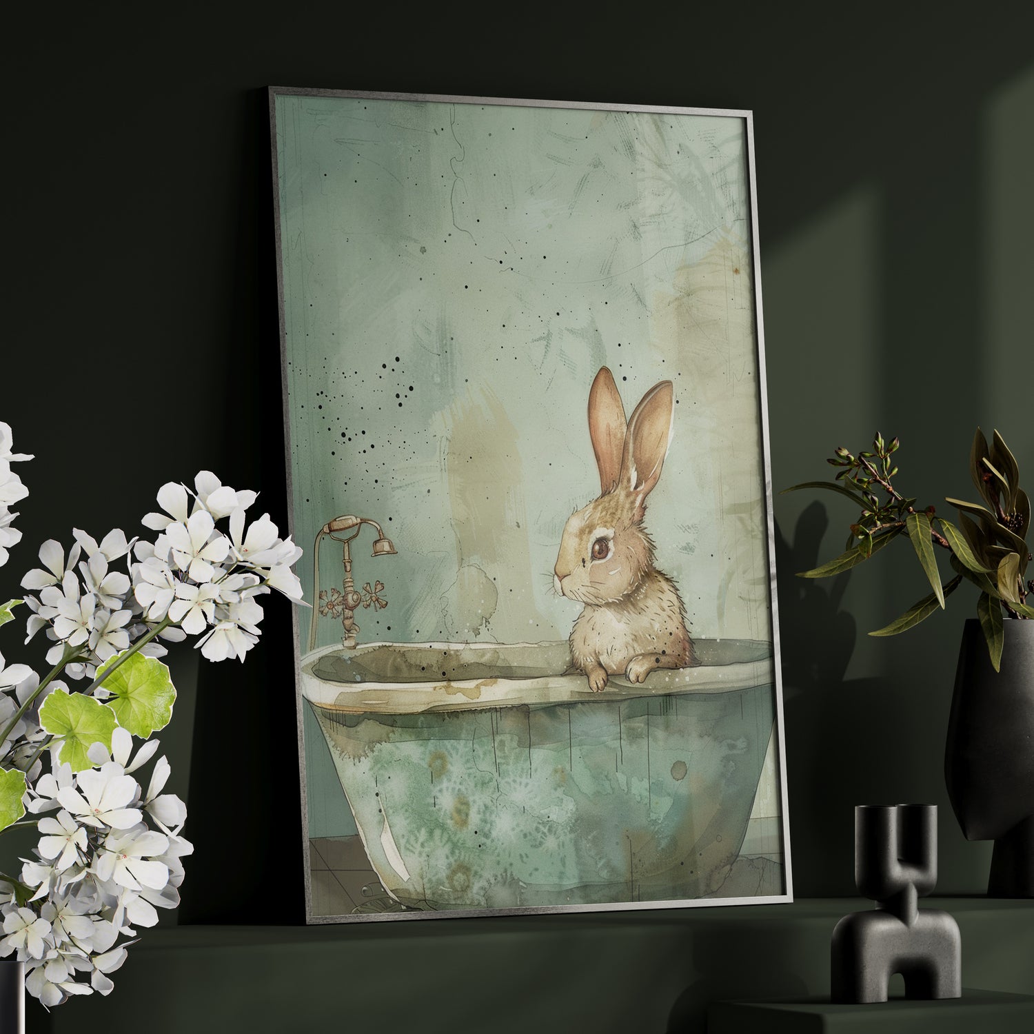 Framed Paper Print - Bunny Bath Day Whimsy