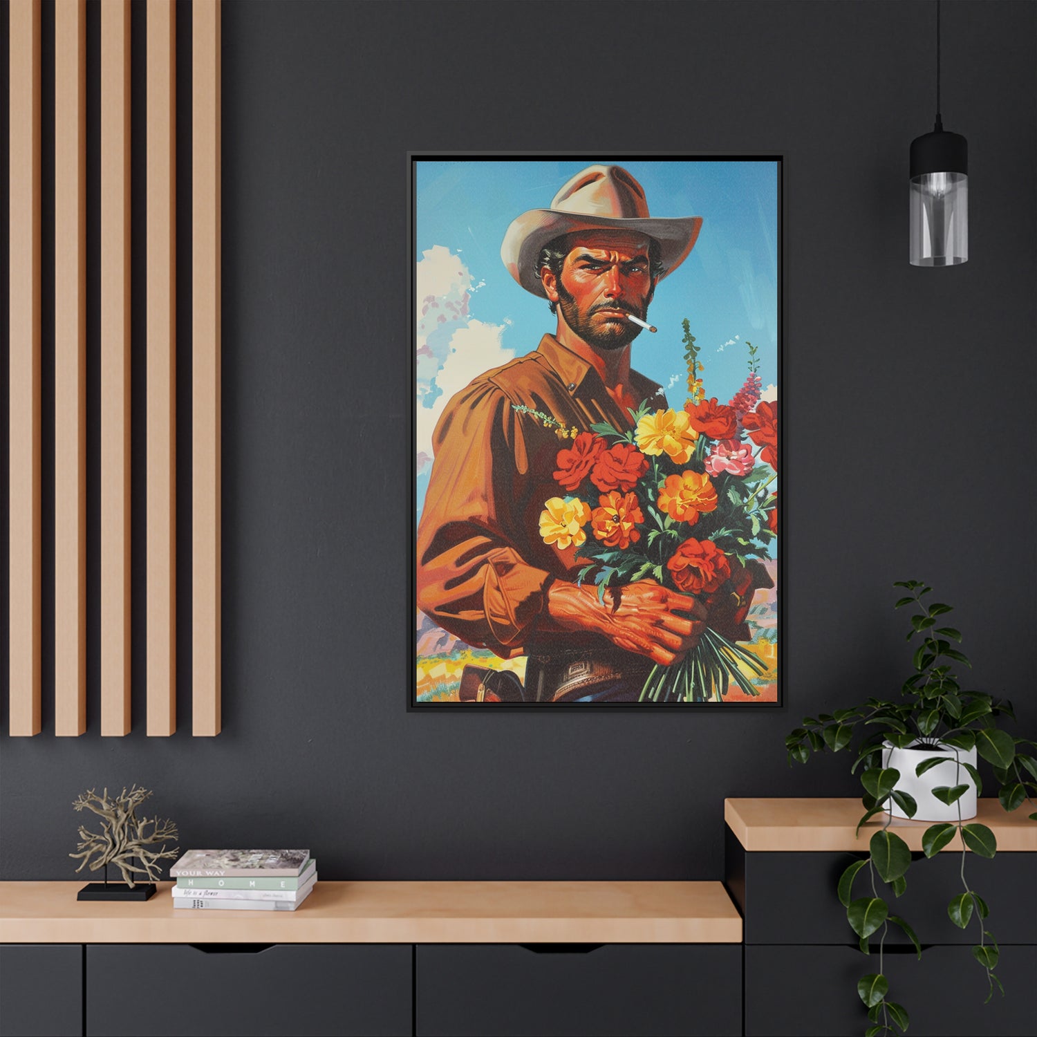 Framed Canvas - Rugged Blooms Cowboy