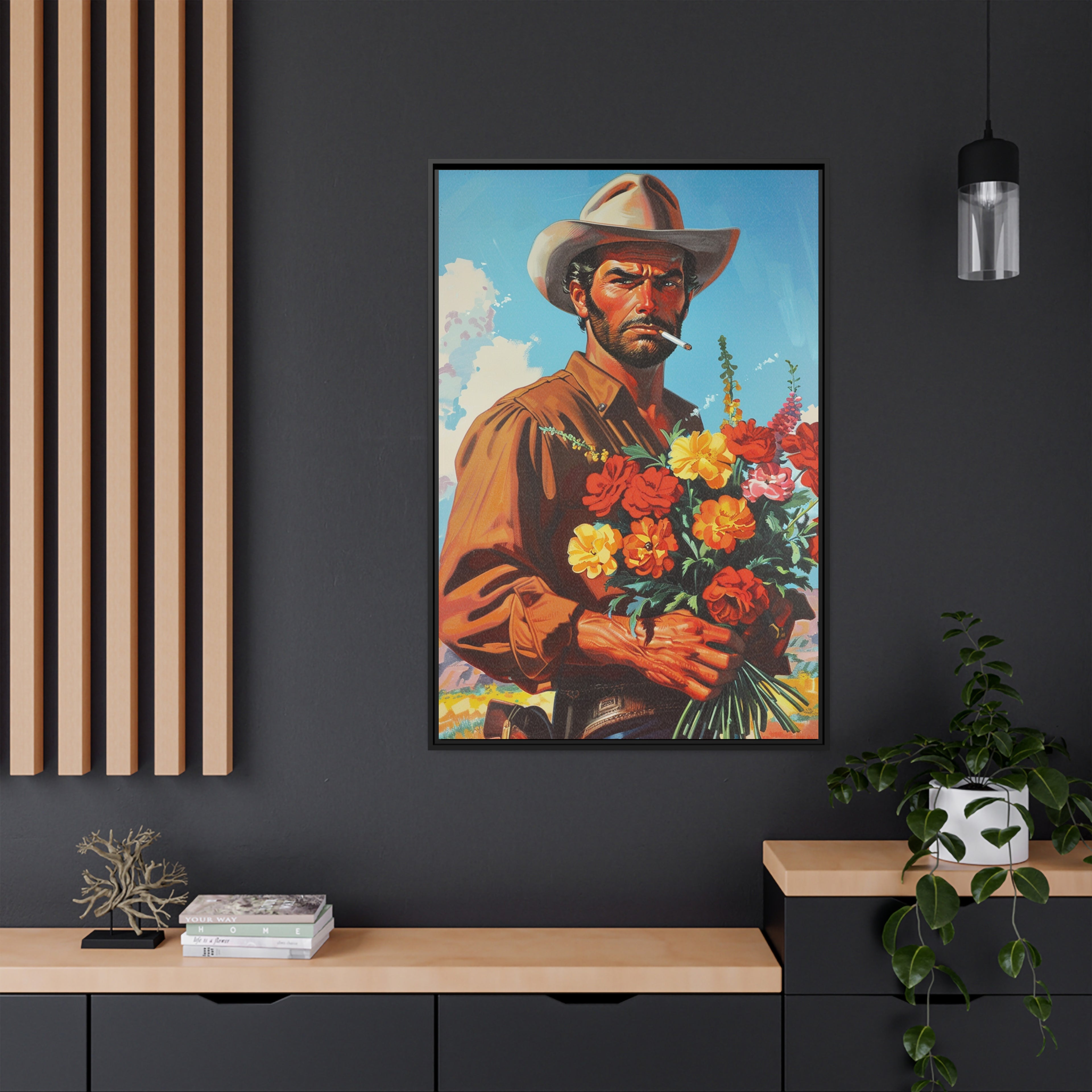 Framed Canvas - Rugged Blooms Cowboy