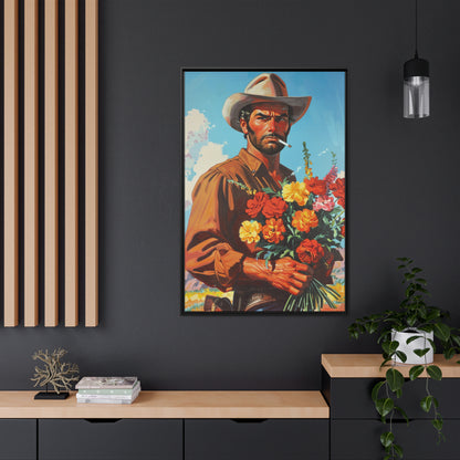 Framed Canvas - Rugged Blooms Cowboy