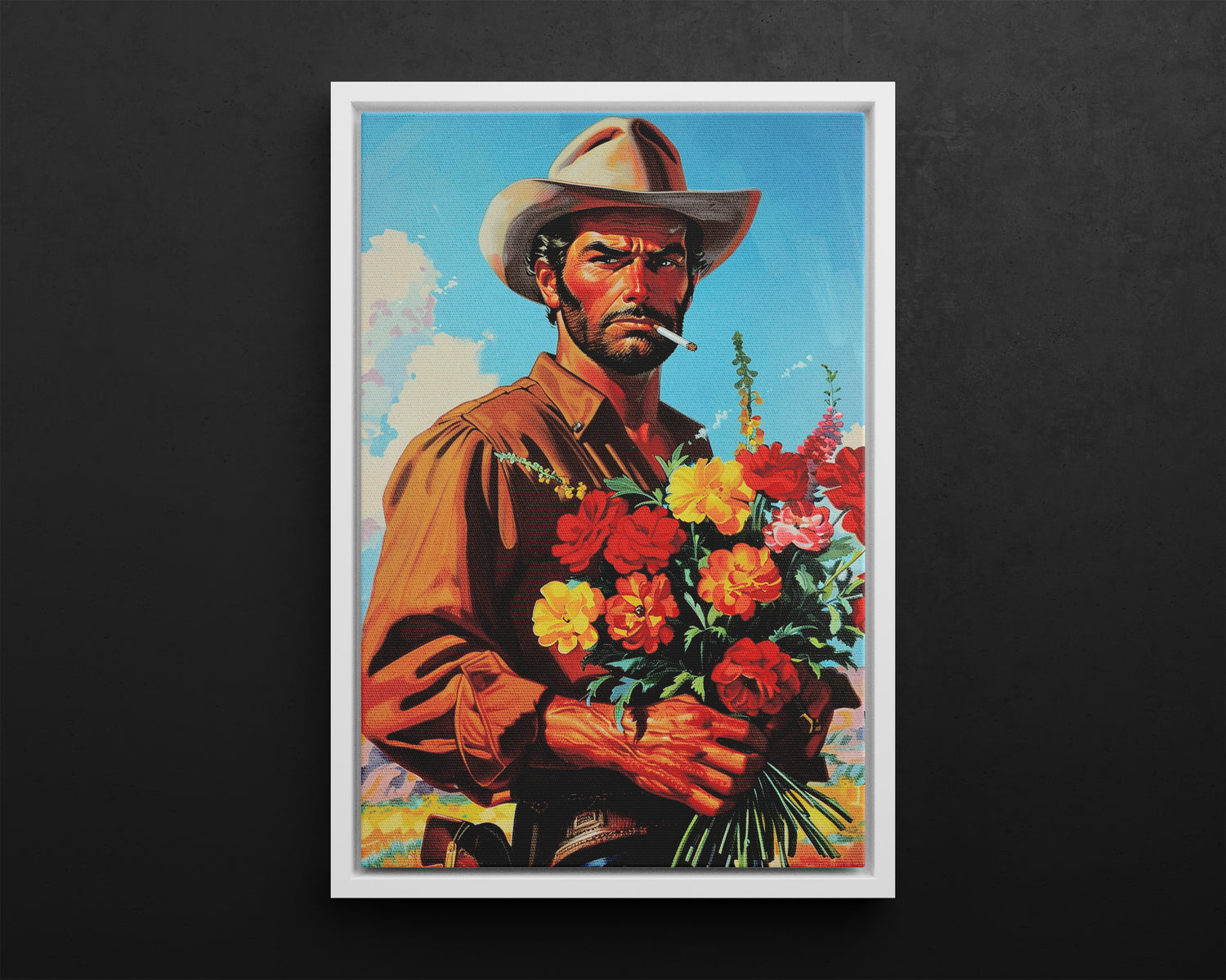 Framed Canvas - Rugged Blooms Cowboy