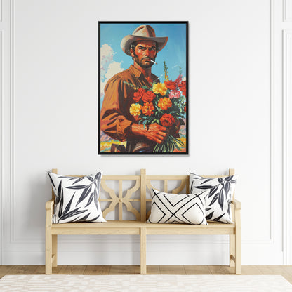 Framed Canvas - Rugged Blooms Cowboy