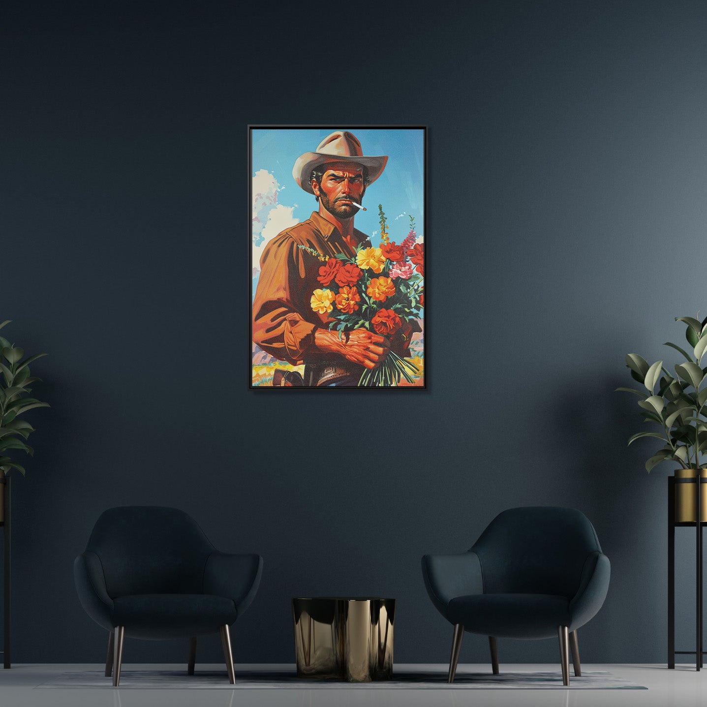 Framed Canvas - Rugged Blooms Cowboy