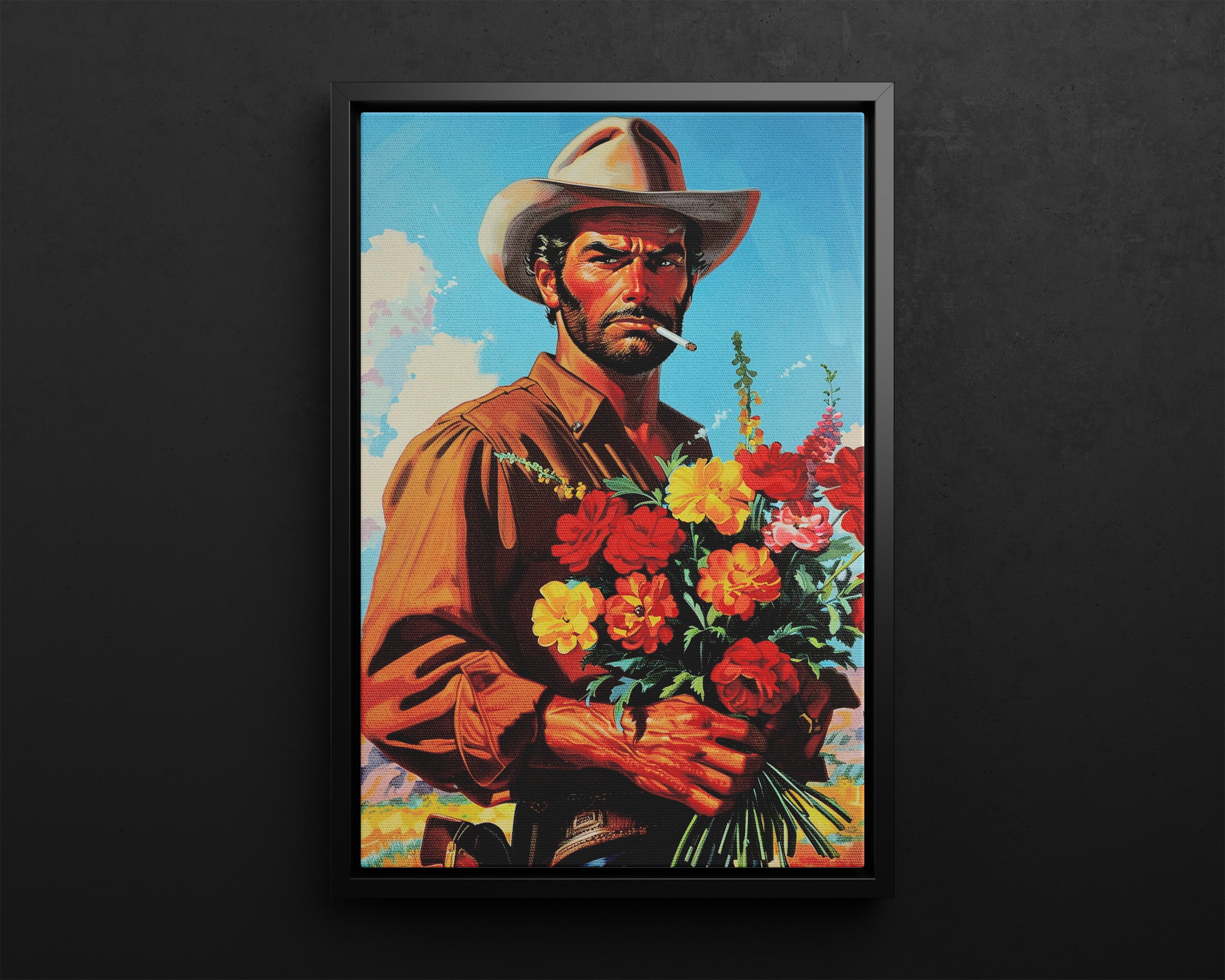 Framed Canvas - Rugged Blooms Cowboy