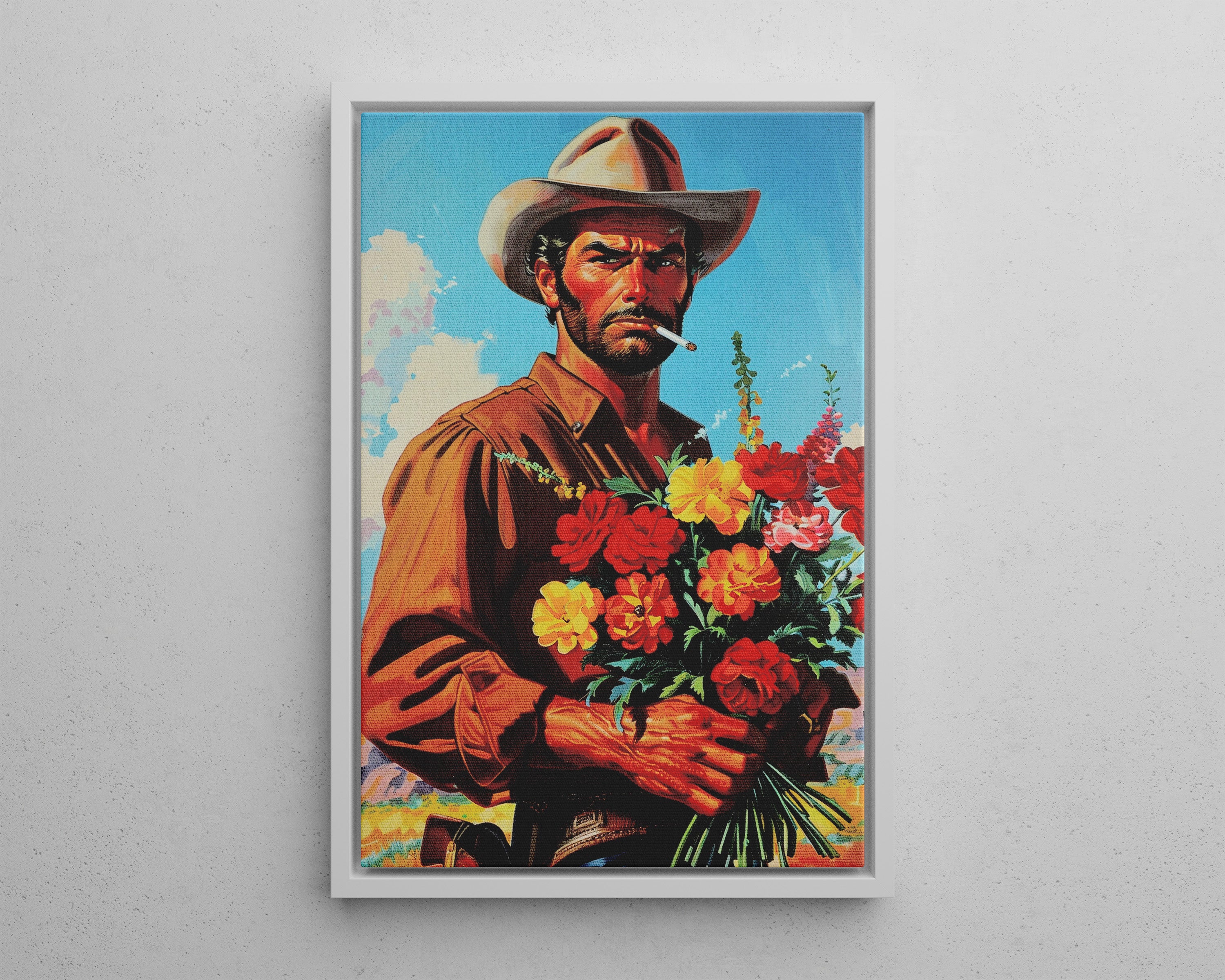 Framed Canvas - Rugged Blooms Cowboy