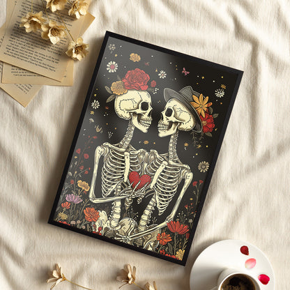 Framed Paper Print - Eternal Love Skeletons