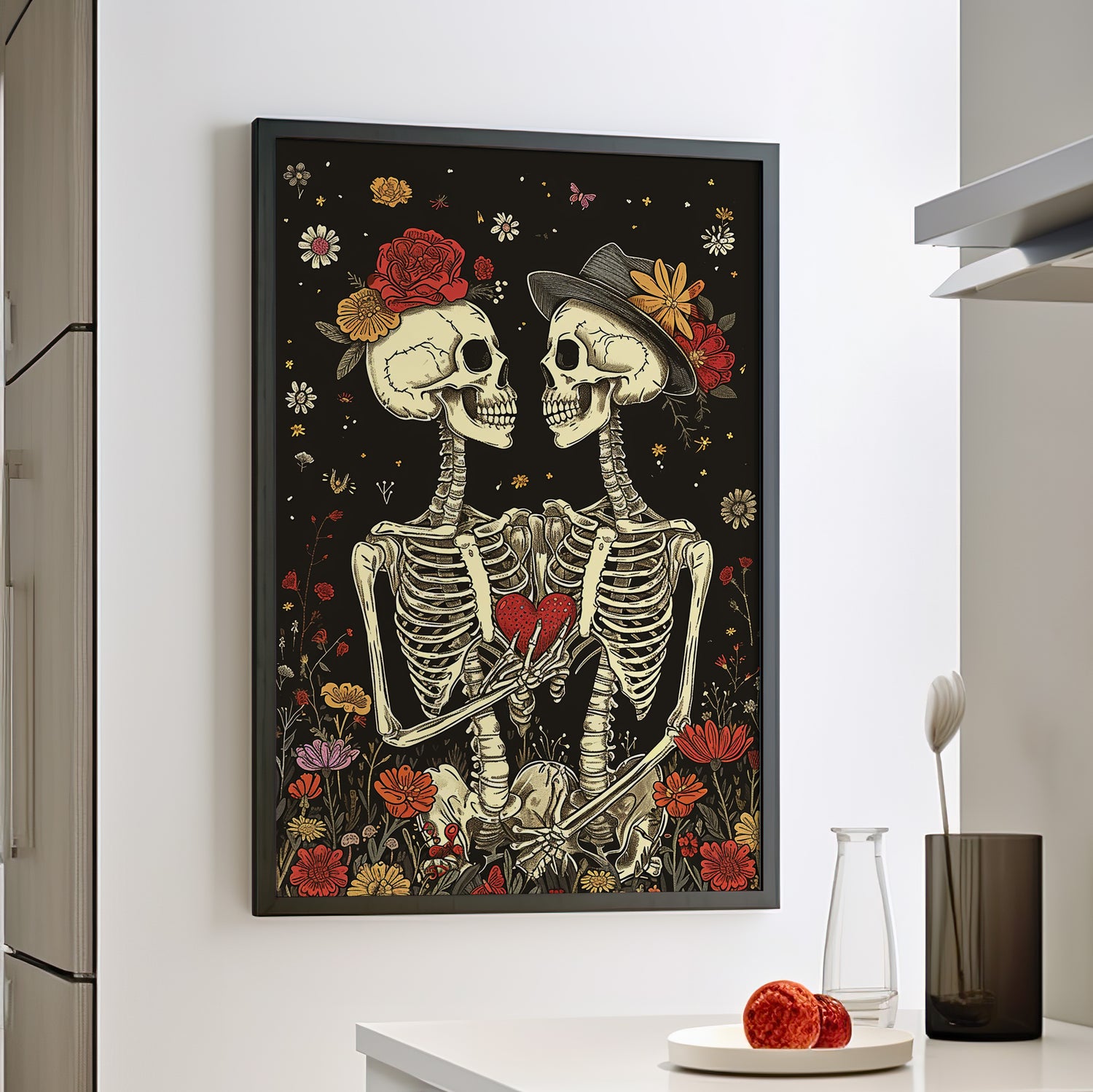 Framed Paper Print - Eternal Love Skeletons