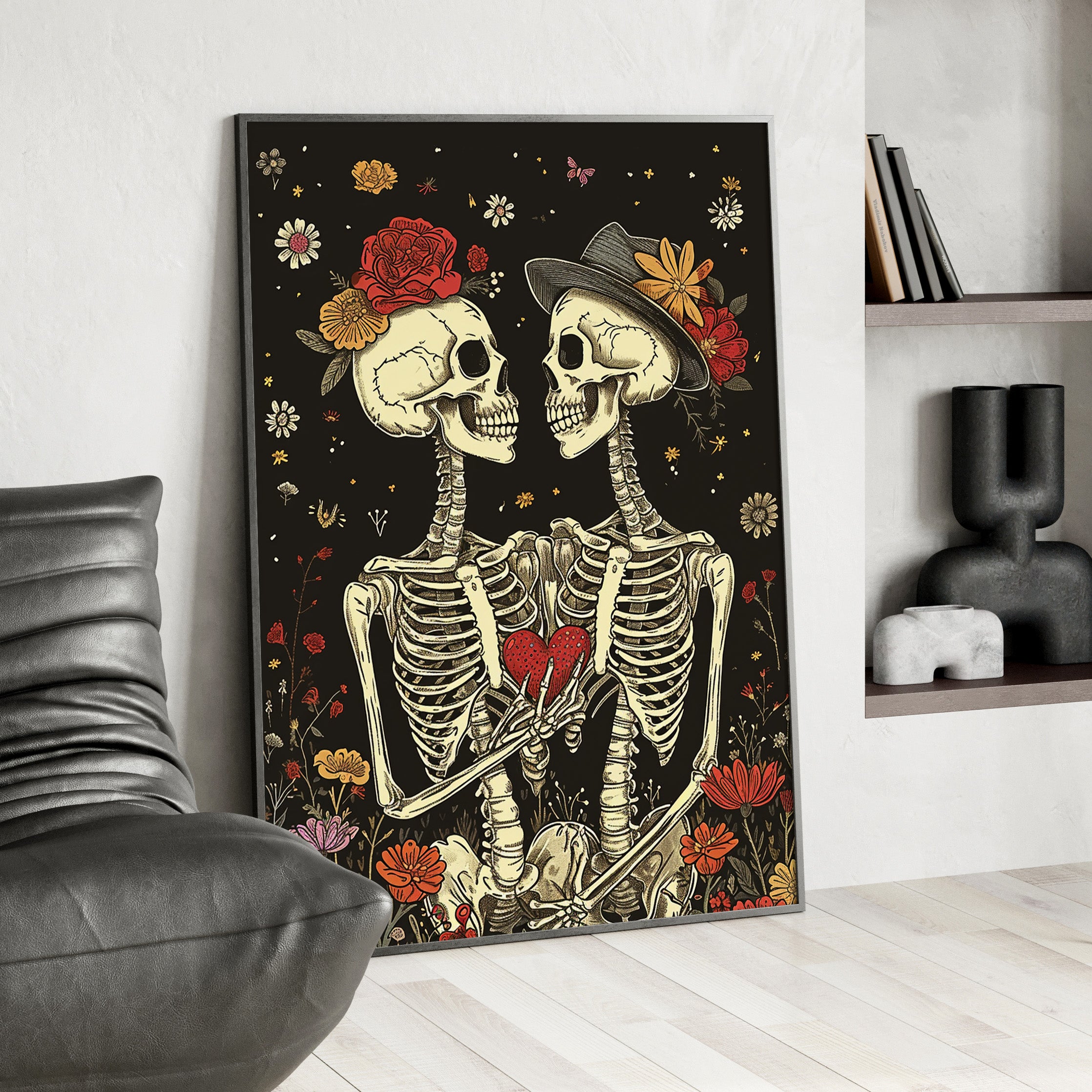 Framed Paper Print - Eternal Love Skeletons