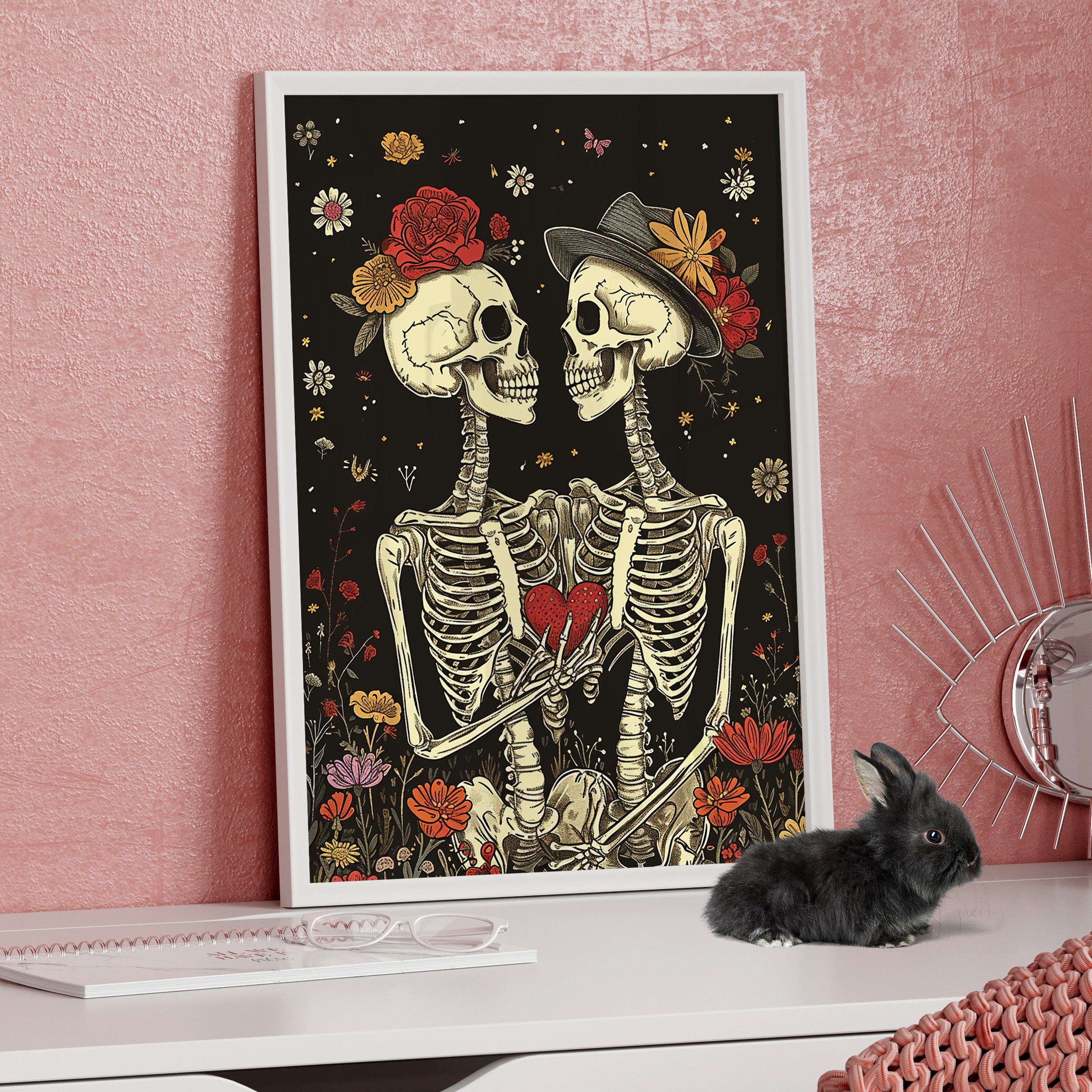 Framed Paper Print - Eternal Love Skeletons