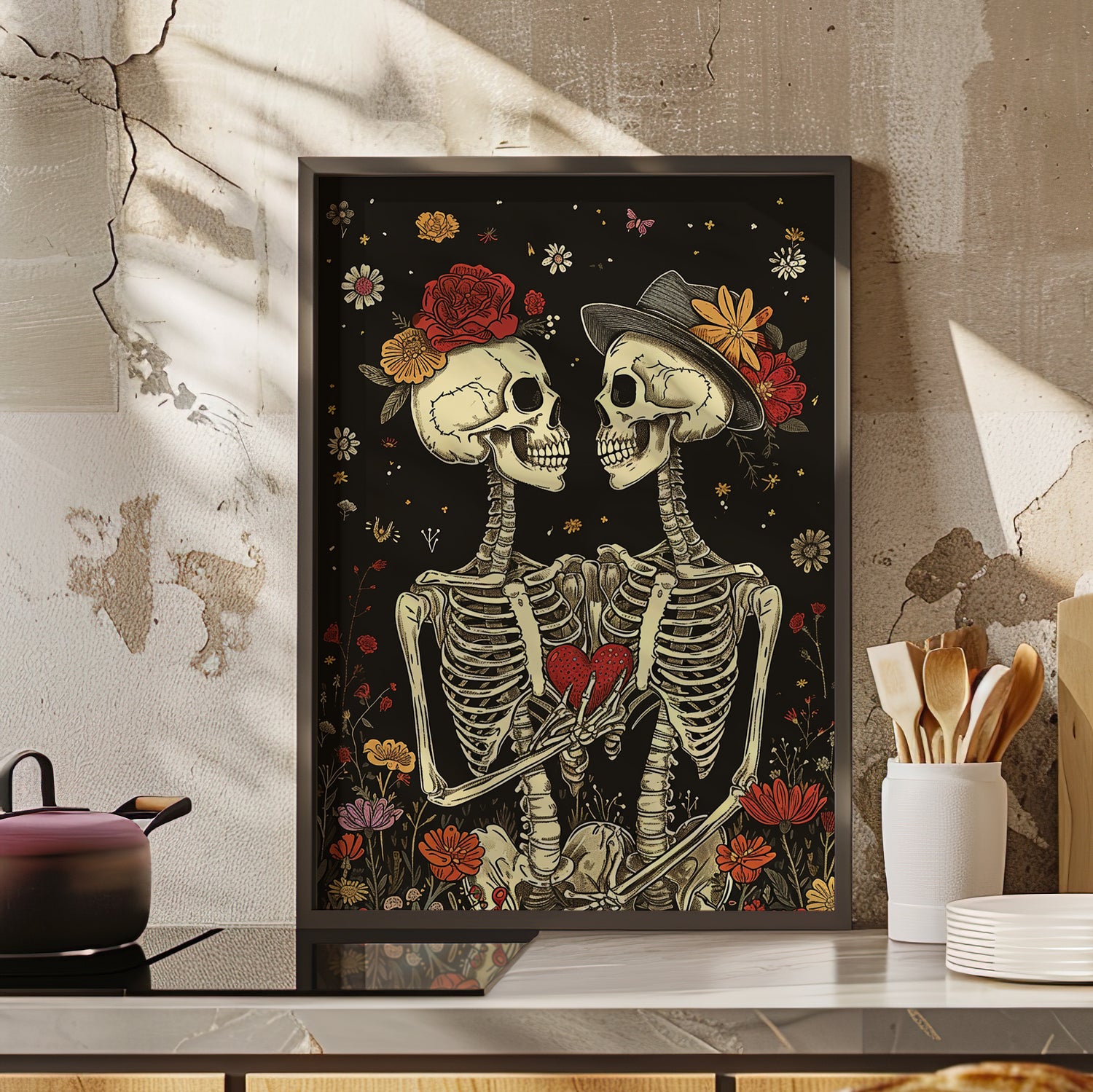 Framed Paper Print - Eternal Love Skeletons