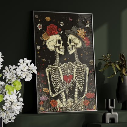 Framed Paper Print - Eternal Love Skeletons