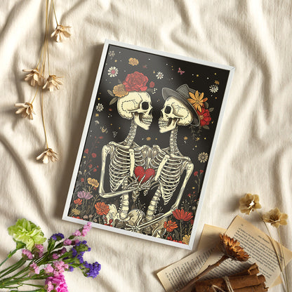 Framed Paper Print - Eternal Love Skeletons