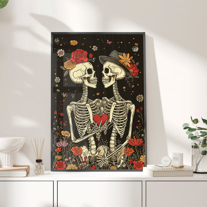 Framed Paper Print - Eternal Love Skeletons