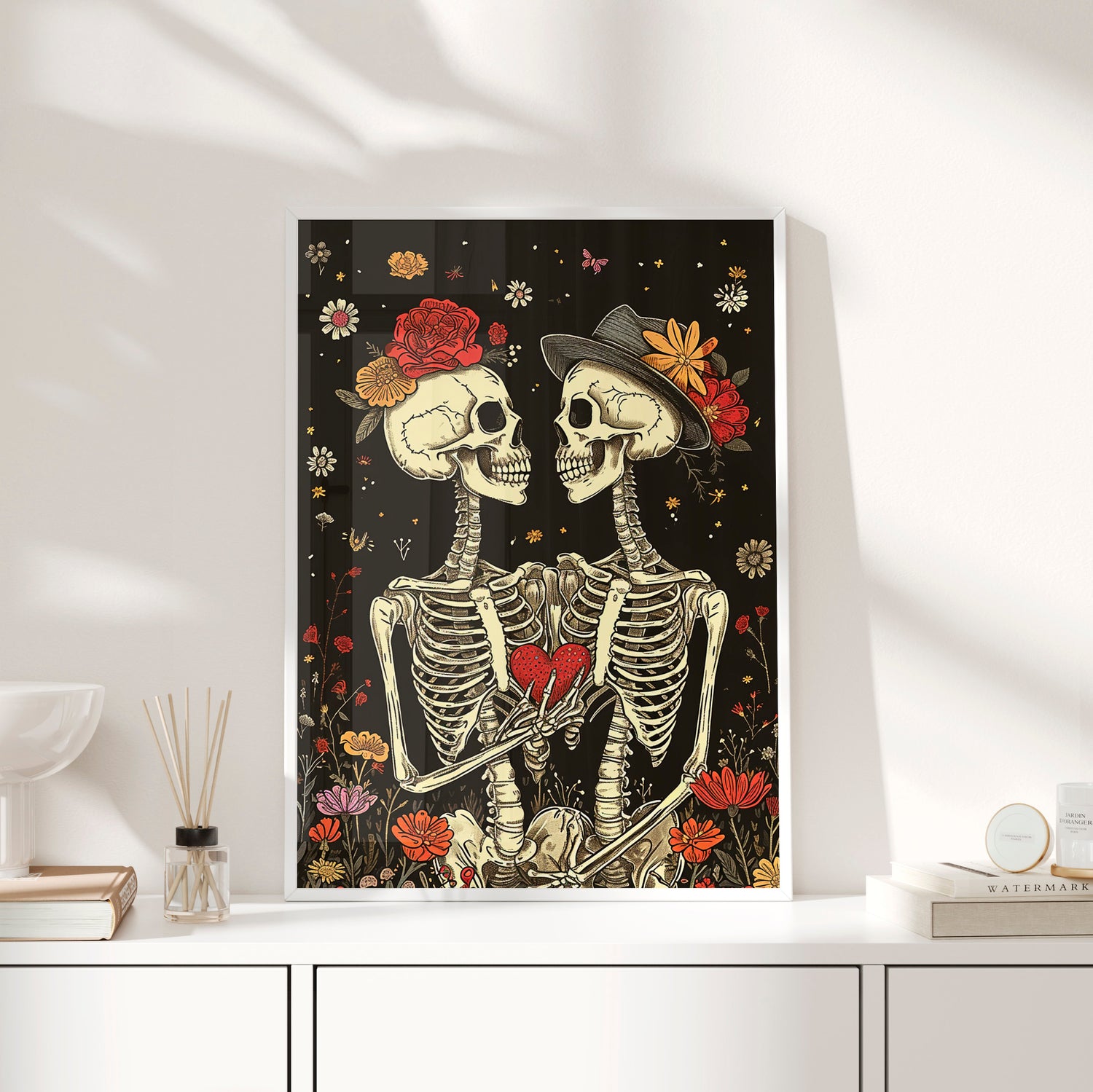 Framed Paper Print - Eternal Love Skeletons