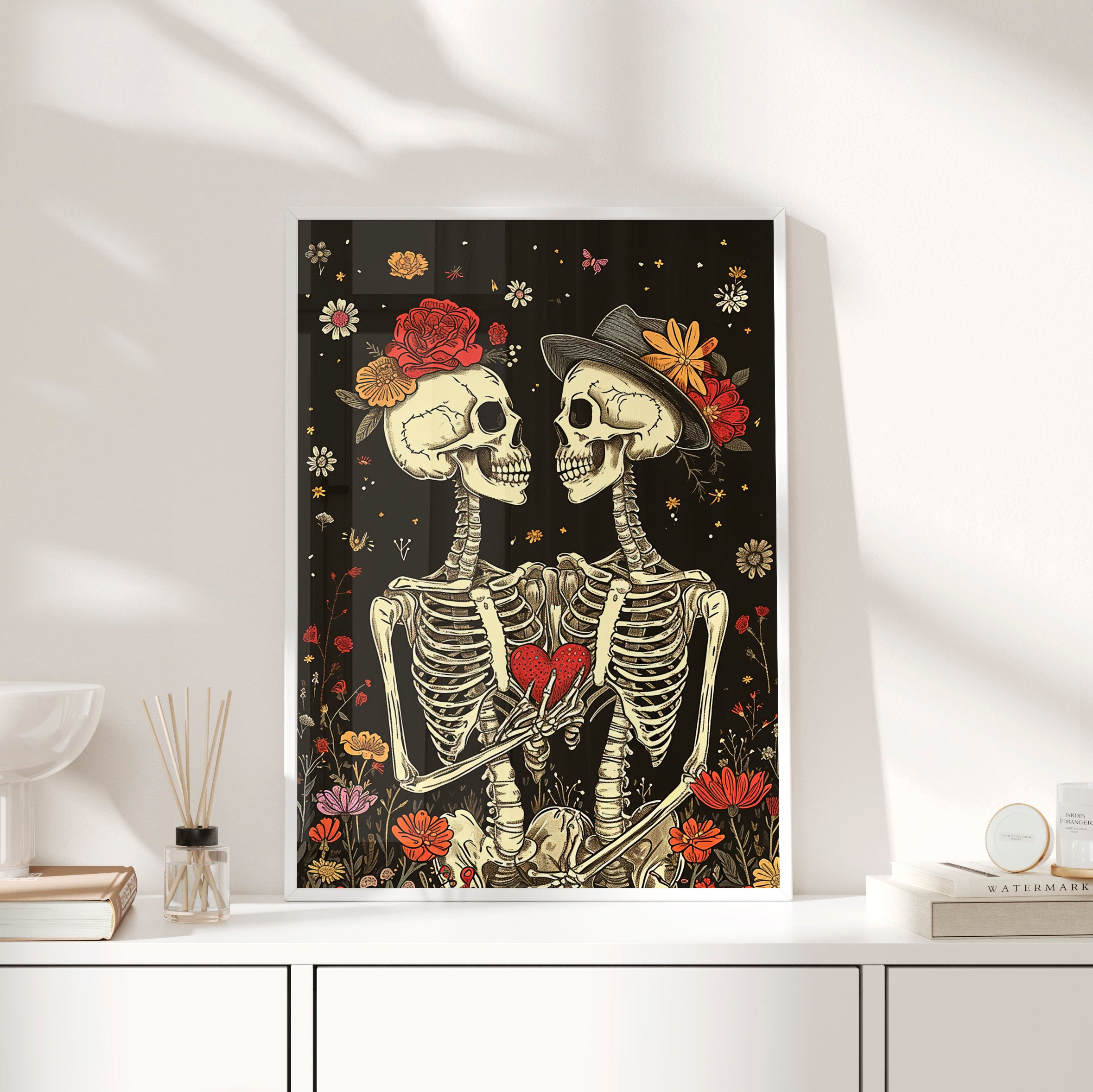 Framed Paper Print - Eternal Love Skeletons