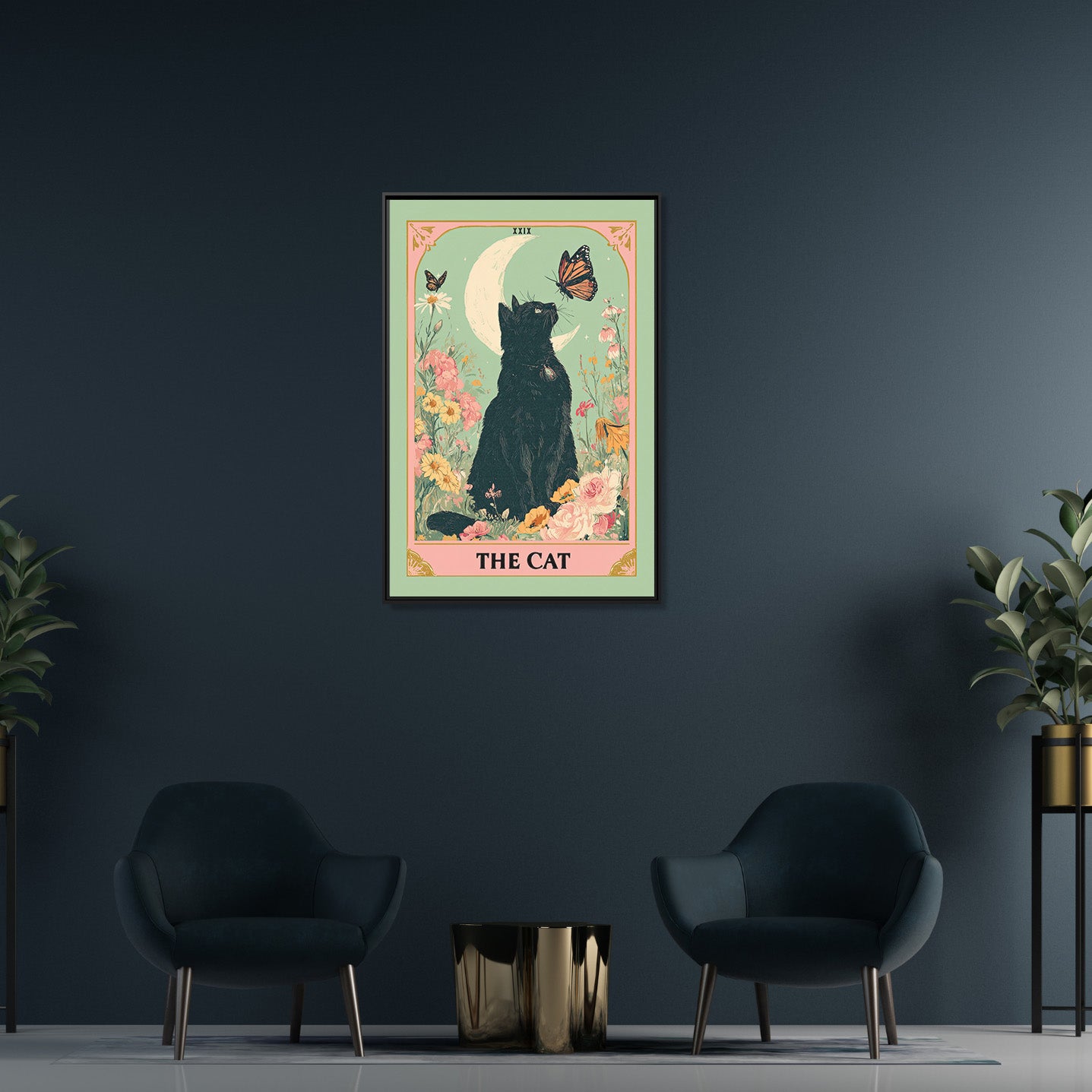 Framed Canvas - Moonlight Familiar Tarot Cat
