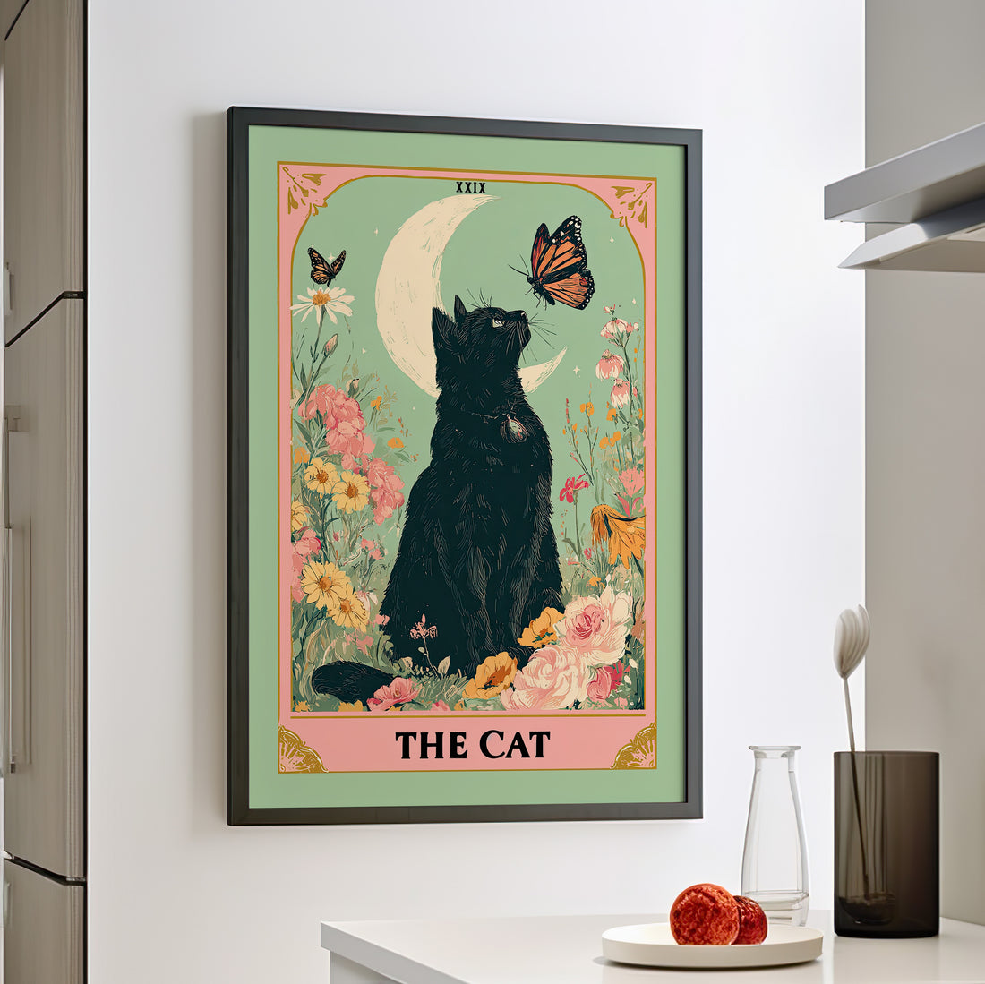 Framed Paper Print - Moonlight Familiar Tarot Cat