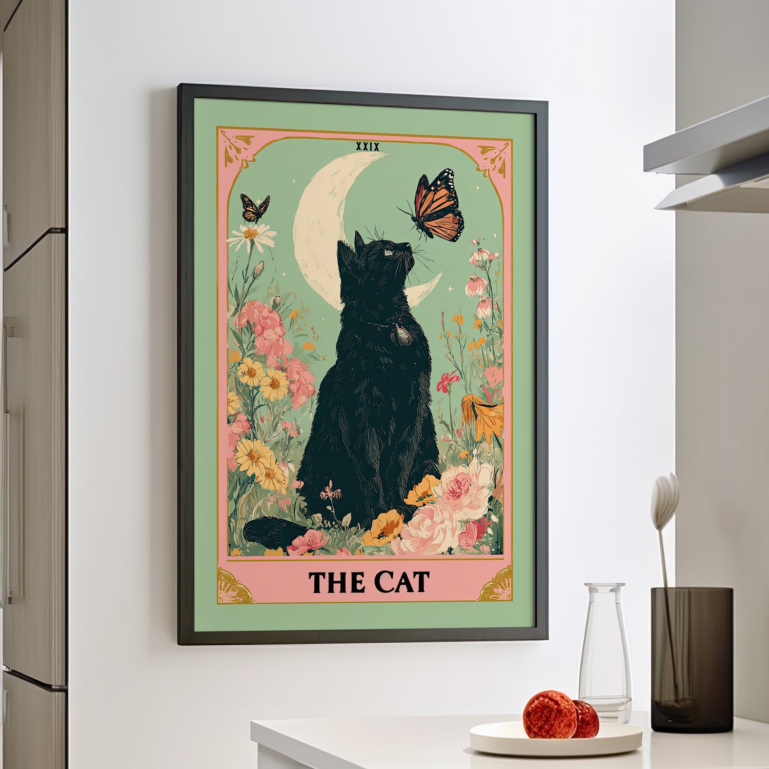 Framed Paper Print - Moonlight Familiar Tarot Cat