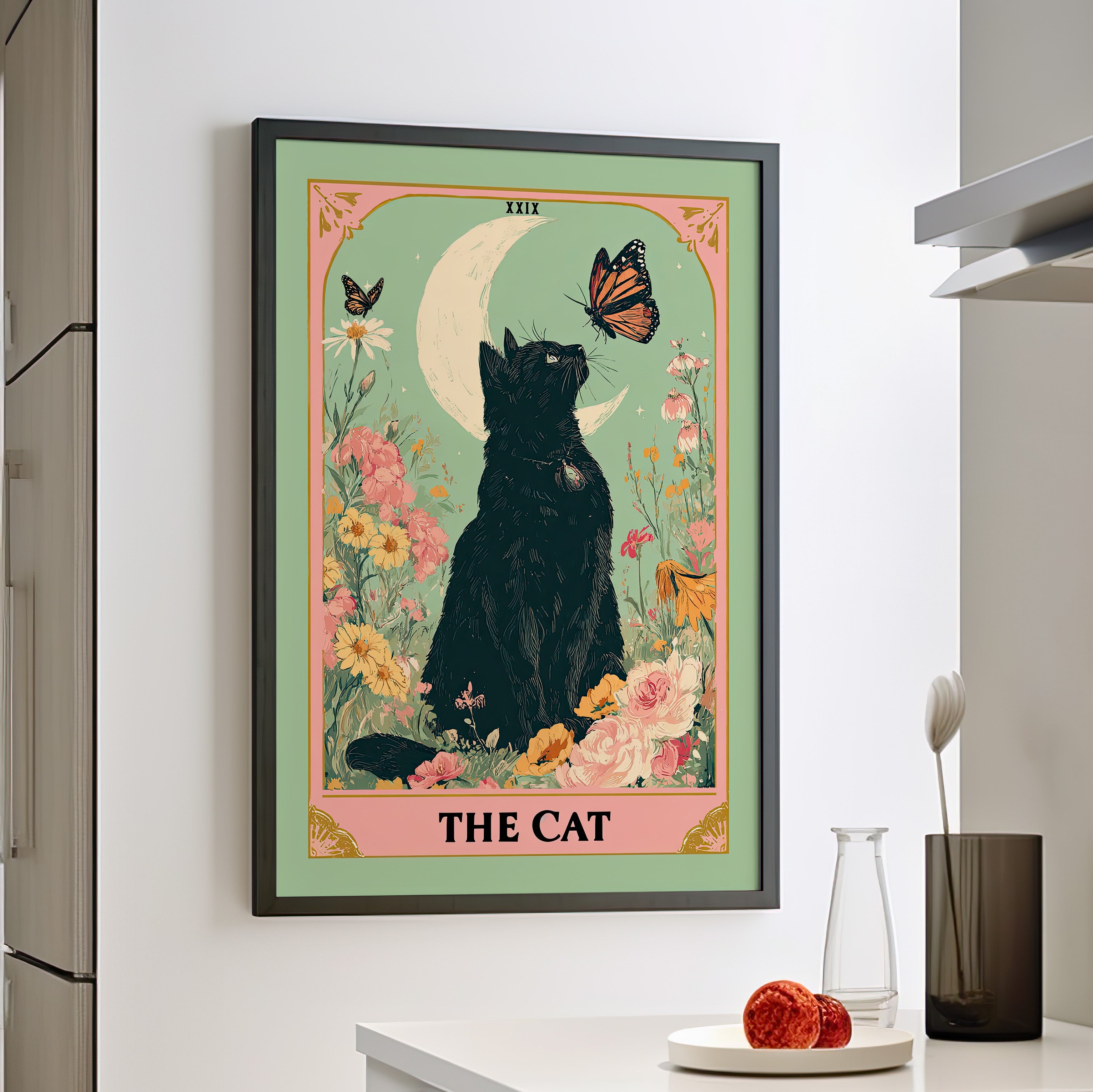 Framed Paper Print - Moonlight Familiar Tarot Cat