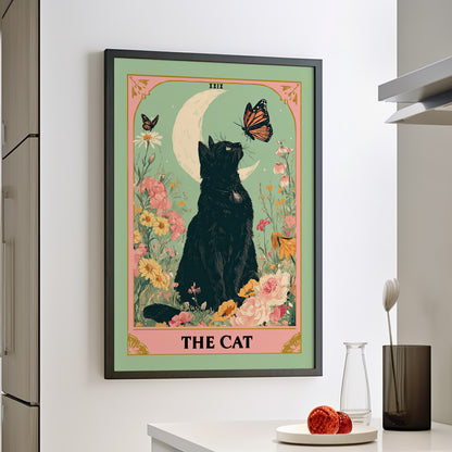 Framed Paper Print - Moonlight Familiar Tarot Cat