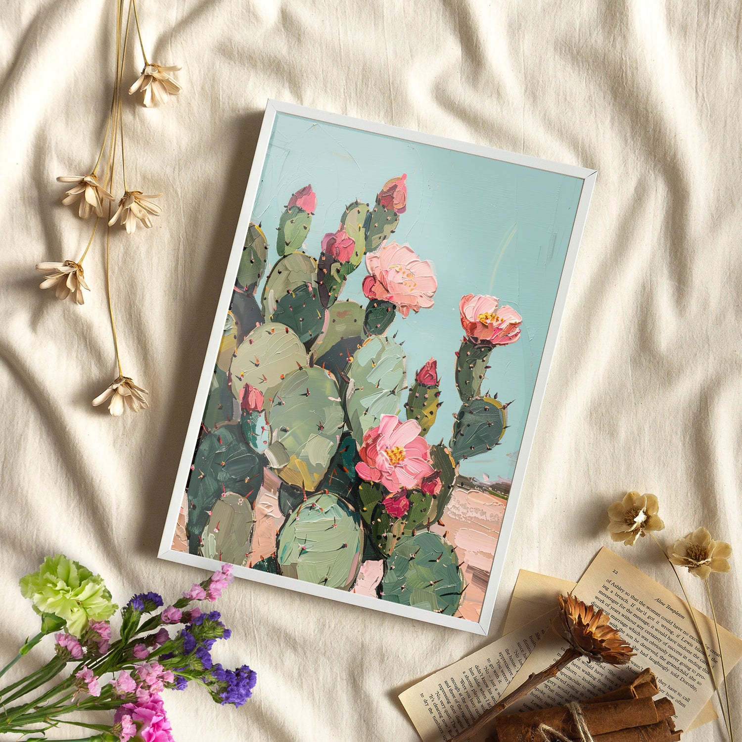 Framed Paper Print - Arizona Blooming Cactus Color