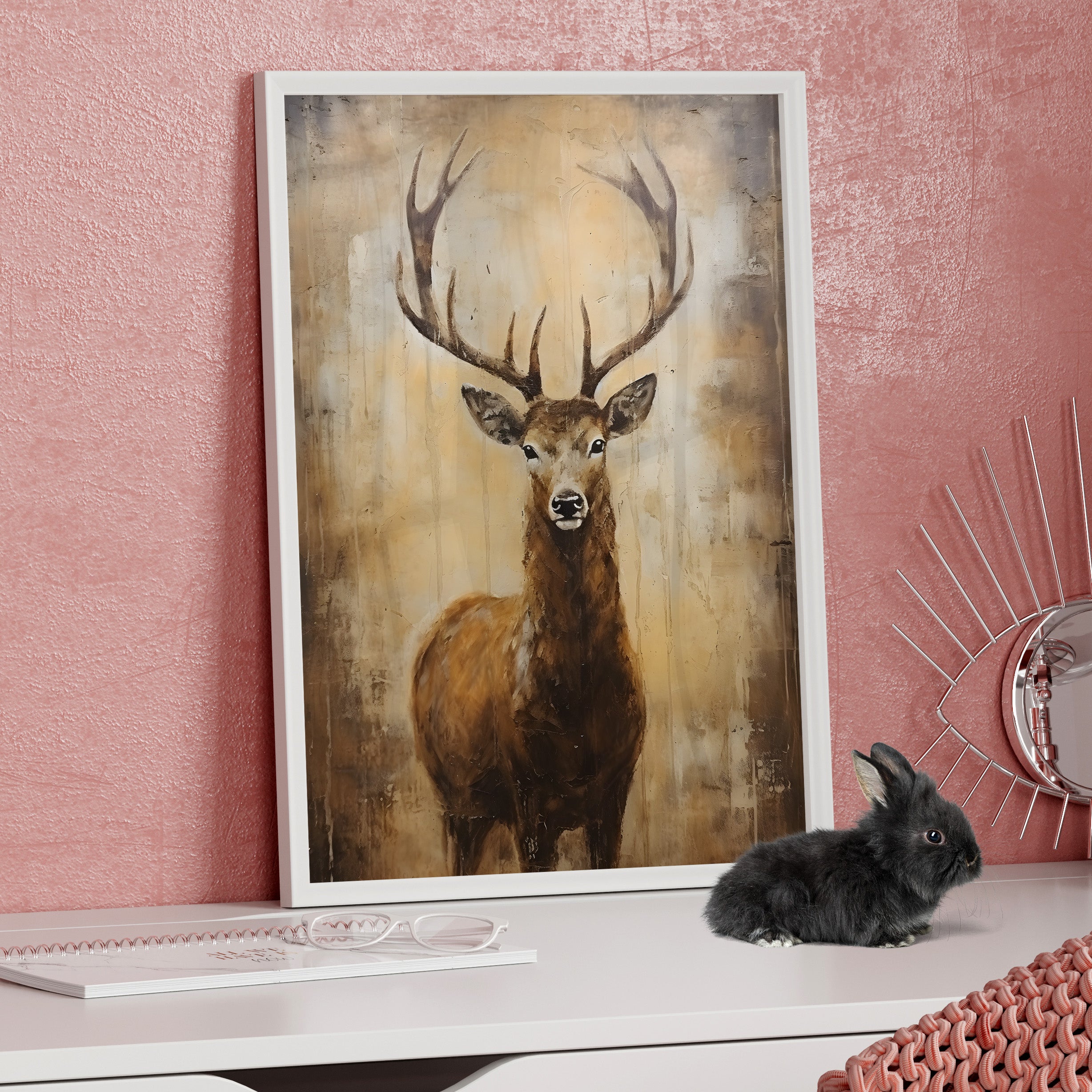 Framed Paper Print - Golden Stag Majesty