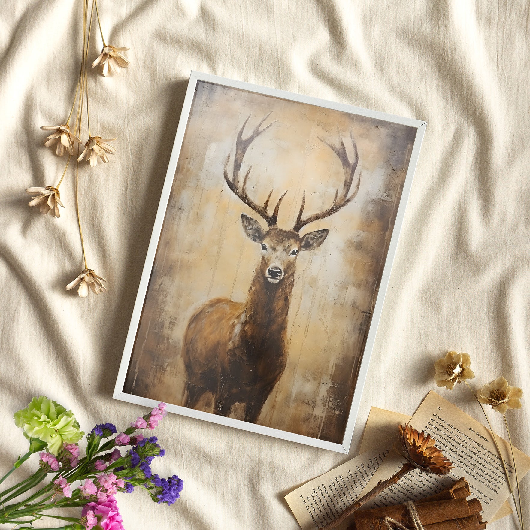 Framed Paper Print - Golden Stag Majesty