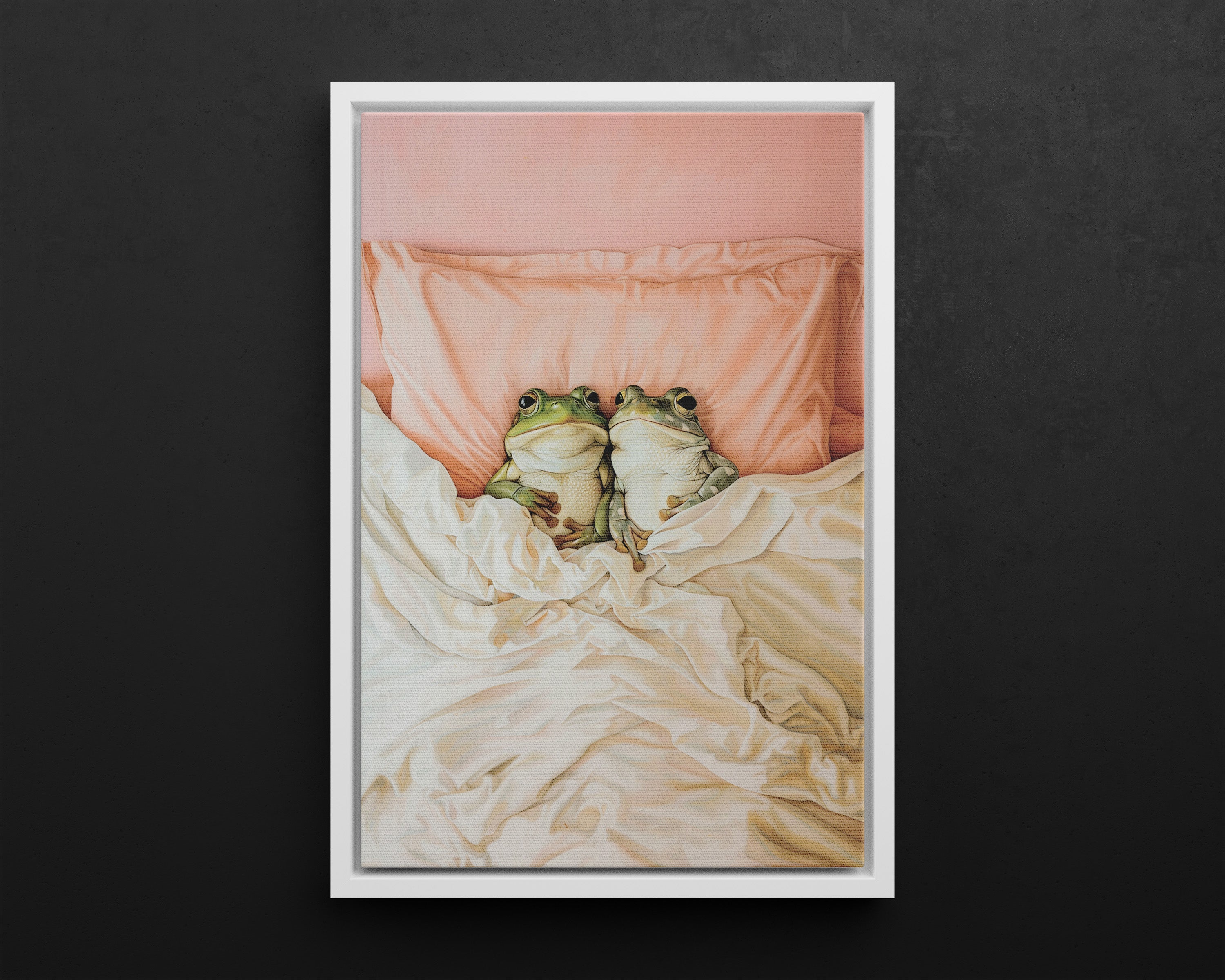 Framed Canvas - Cozy Frogs Romantic Bliss