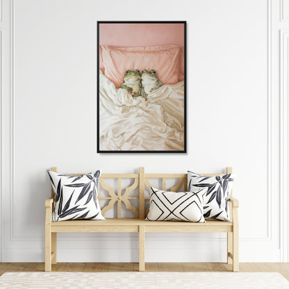 Framed Canvas - Cozy Frogs Romantic Bliss