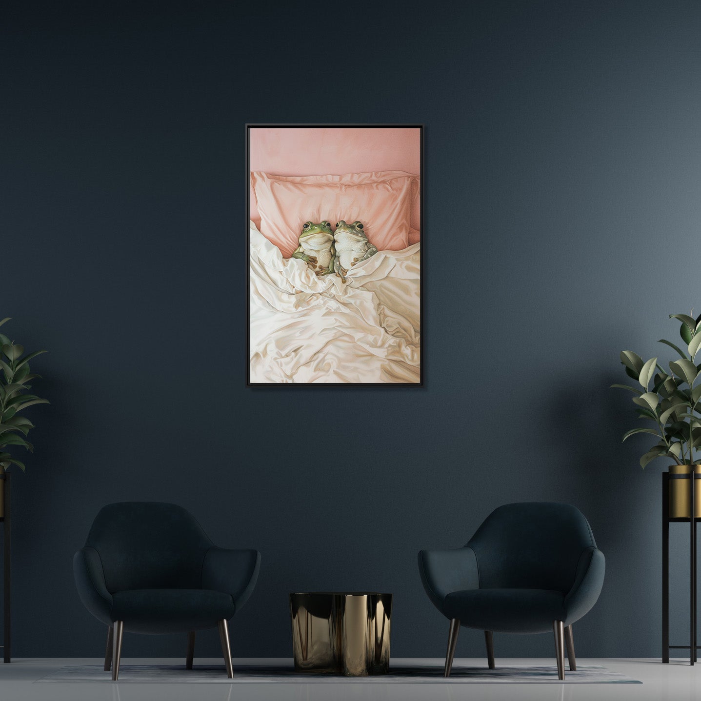 Framed Canvas - Cozy Frogs Romantic Bliss