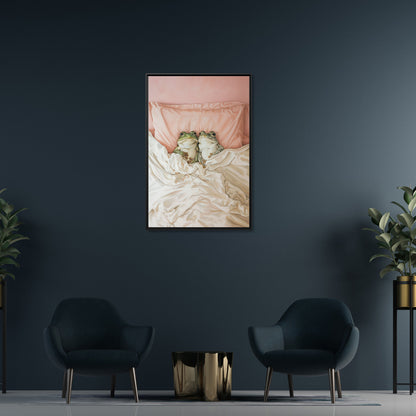 Framed Canvas - Cozy Frogs Romantic Bliss
