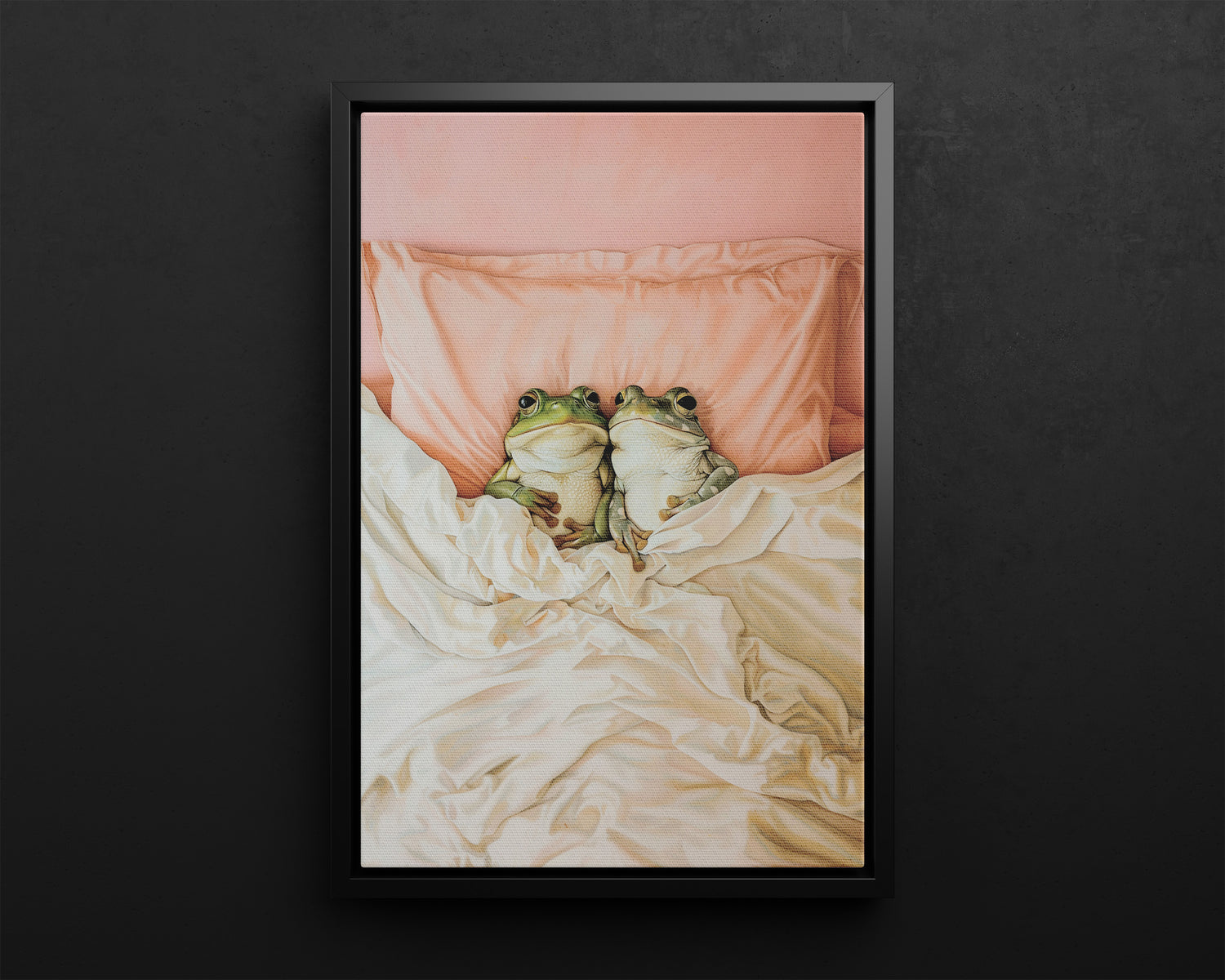 Framed Canvas - Cozy Frogs Romantic Bliss
