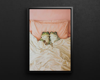 Framed Canvas - Cozy Frogs Romantic Bliss